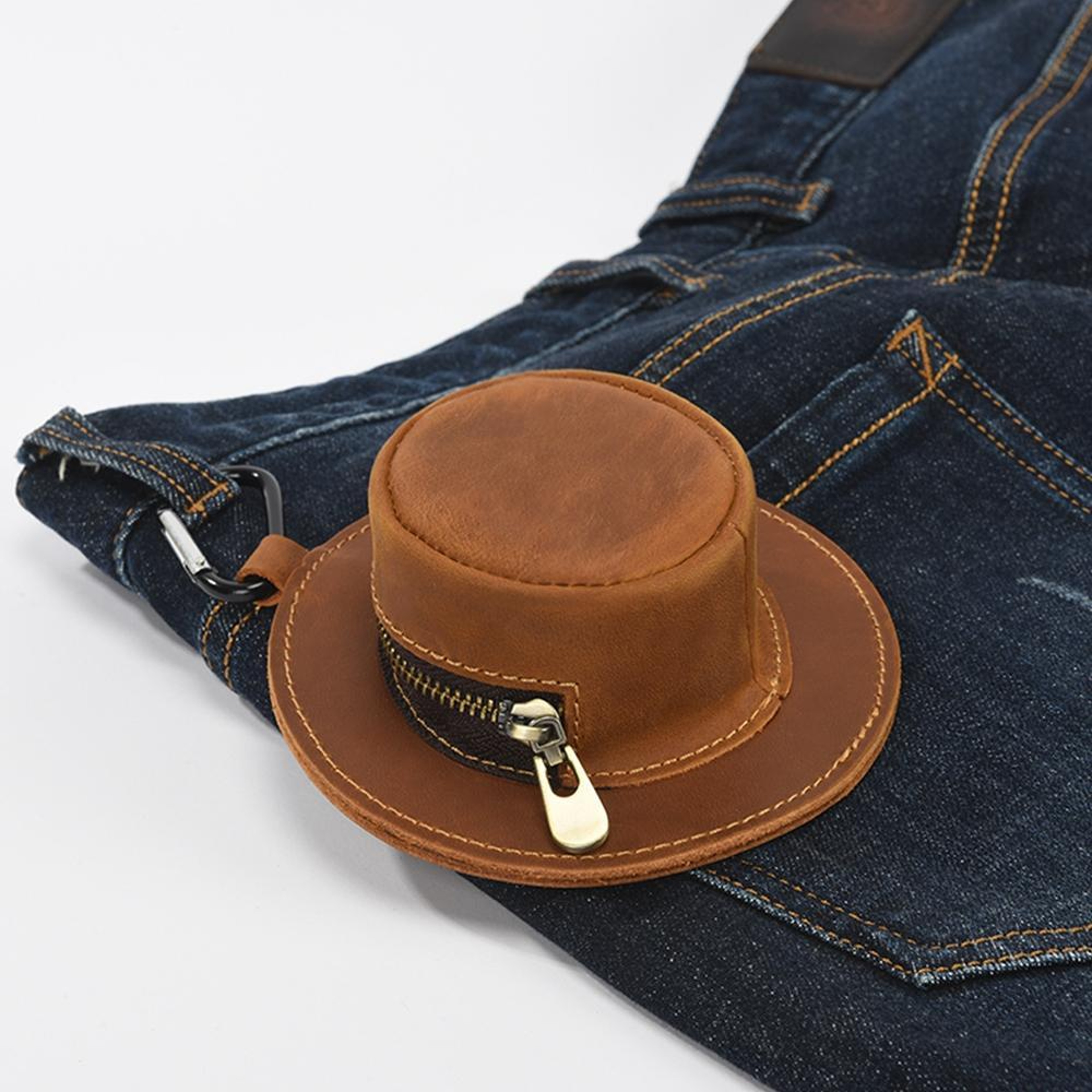 Retro Genuine Leather Top Hat Coin Purse with Zipper and Clip – view 3