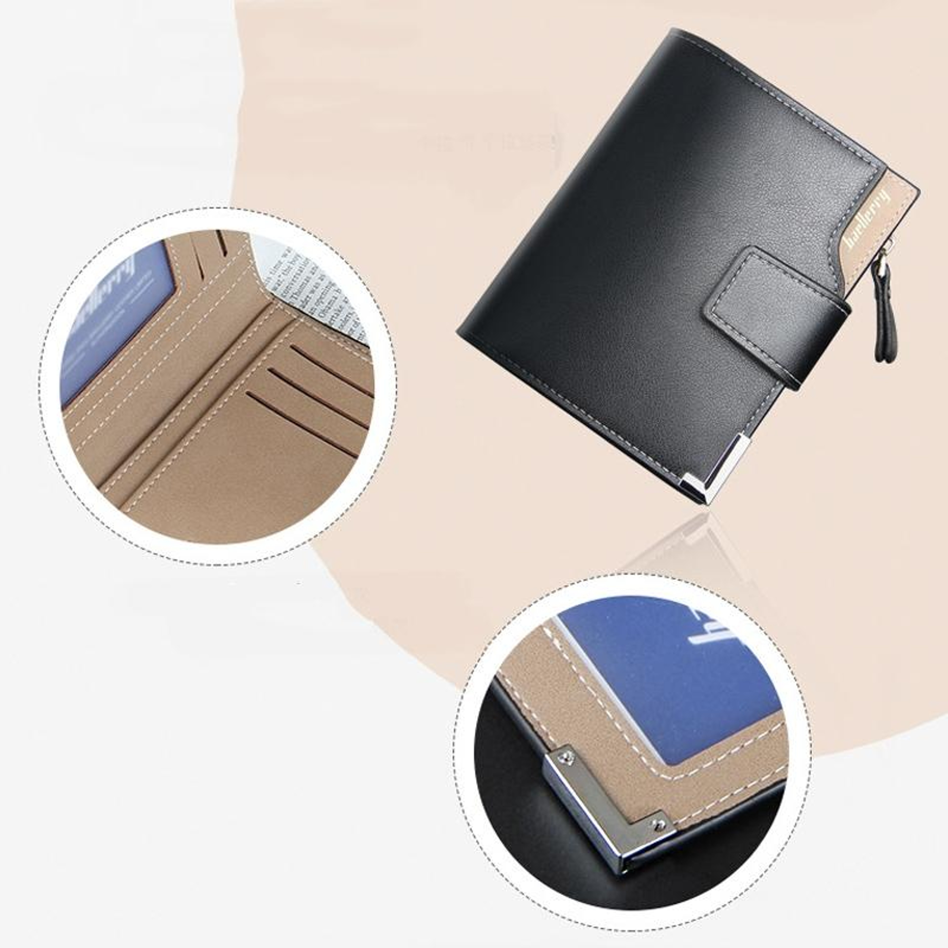 Mens Tri Fold Wallet with Zipper Closure and Multiple Card Slots – view 3