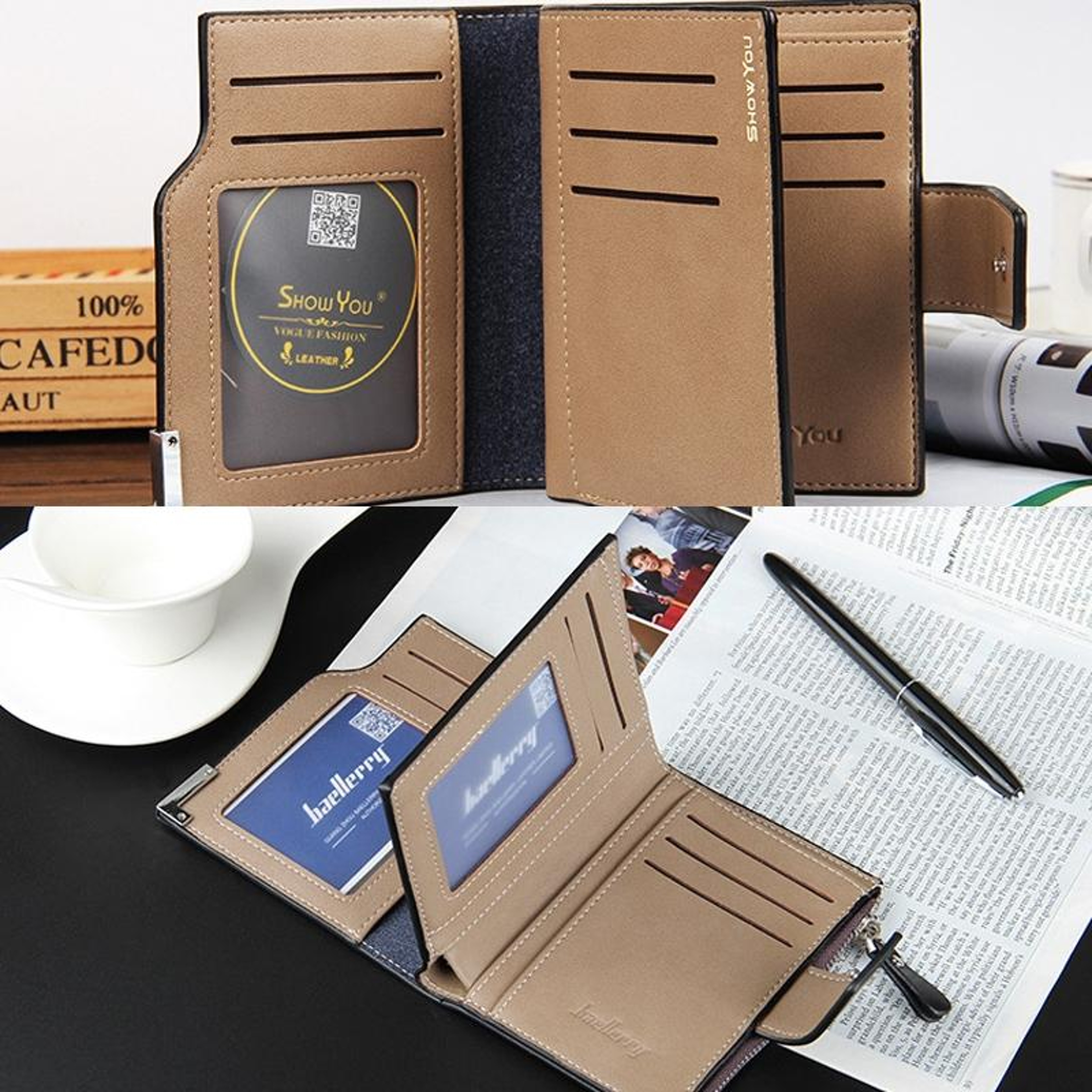 Mens Tri Fold Wallet with Zipper Closure and Multiple Card Slots – view 5