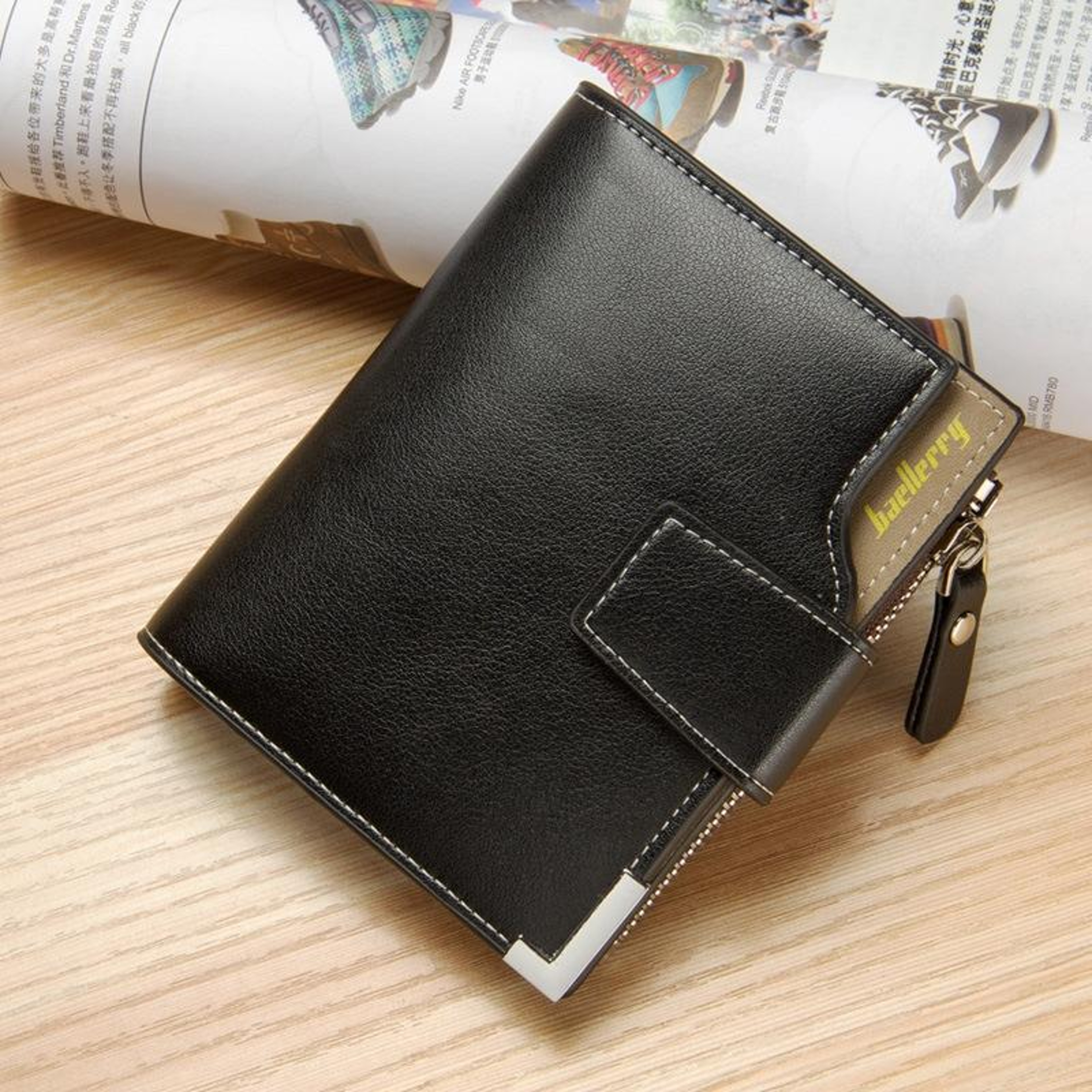 Mens Tri Fold Wallet with Zipper Closure and Multiple Card Slots – view 9