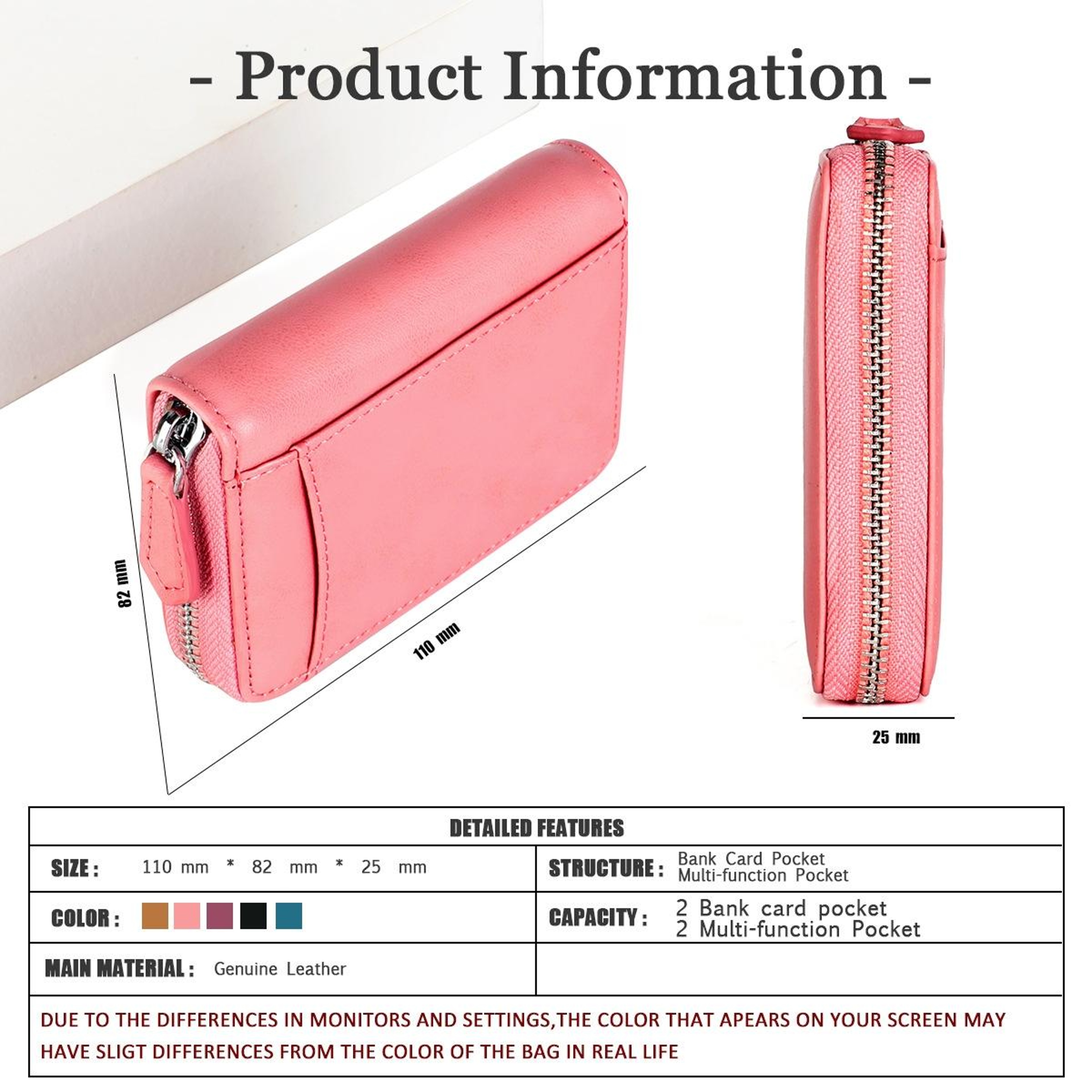 RFID Anti Theft Leather Coin Purse with Zipper Closure – view 7