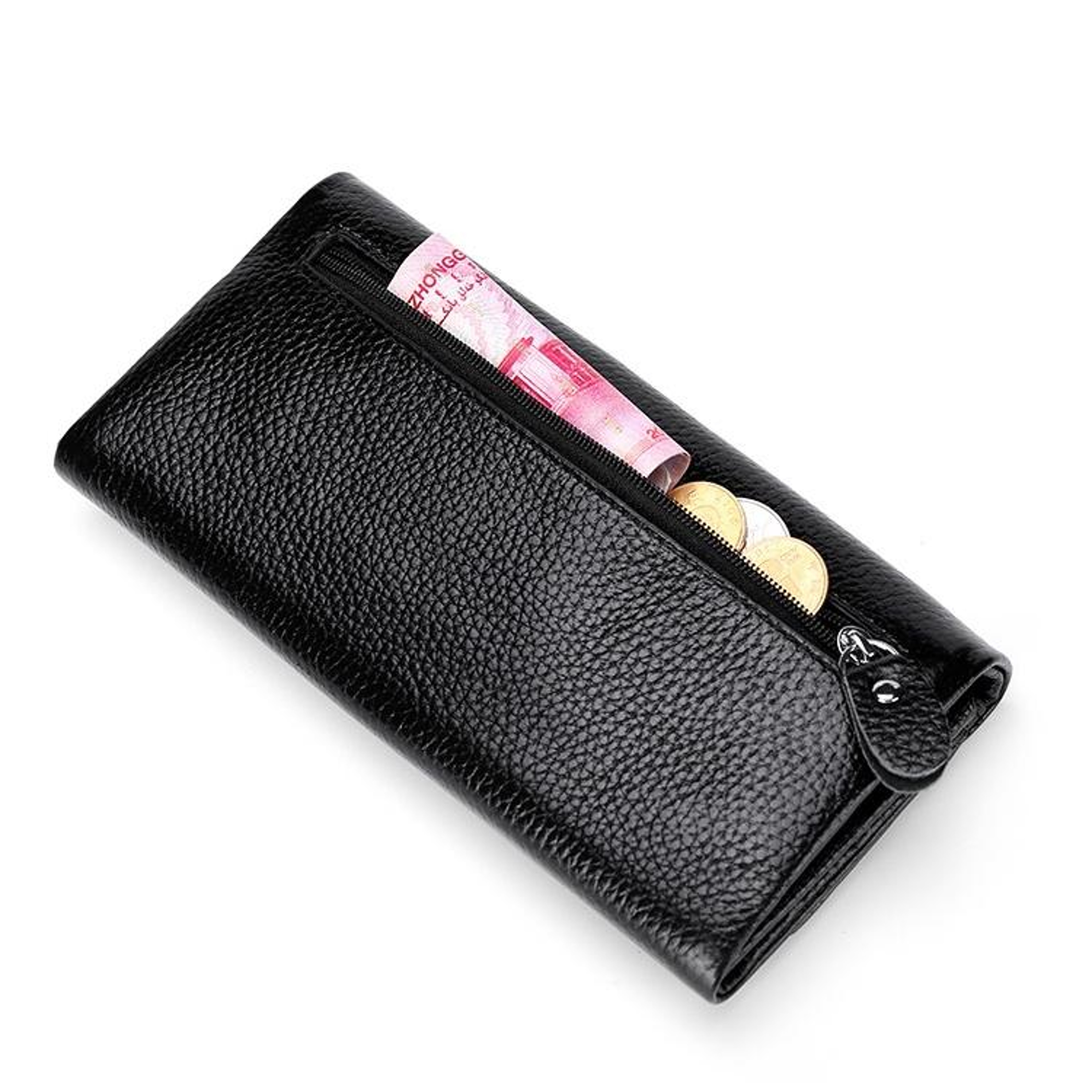 Womens Leather Wallet with Multiple Card Slots and Zipper Compartments – view 3