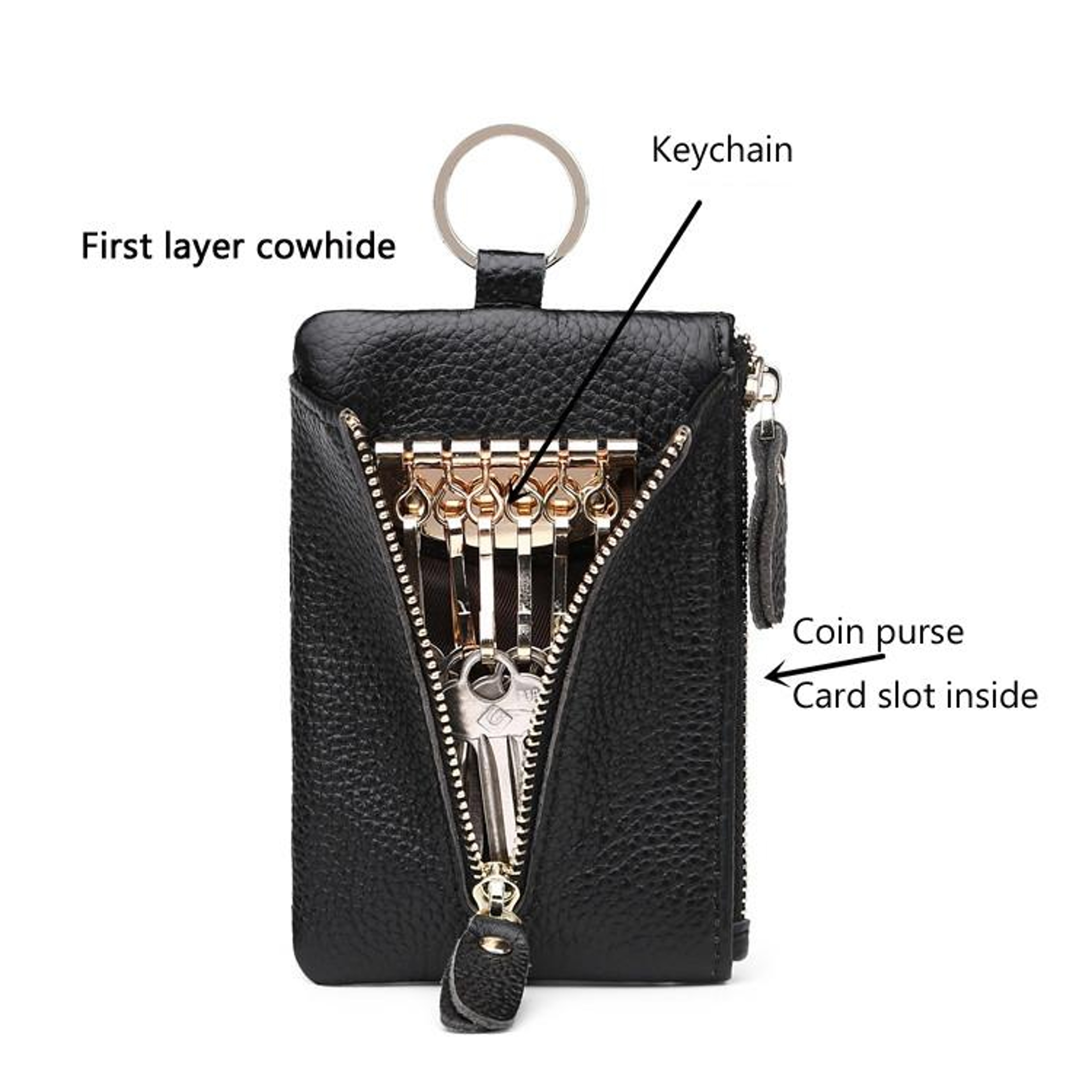 Mens Leather Coin Purse and Key Holder with Zipper – view 5