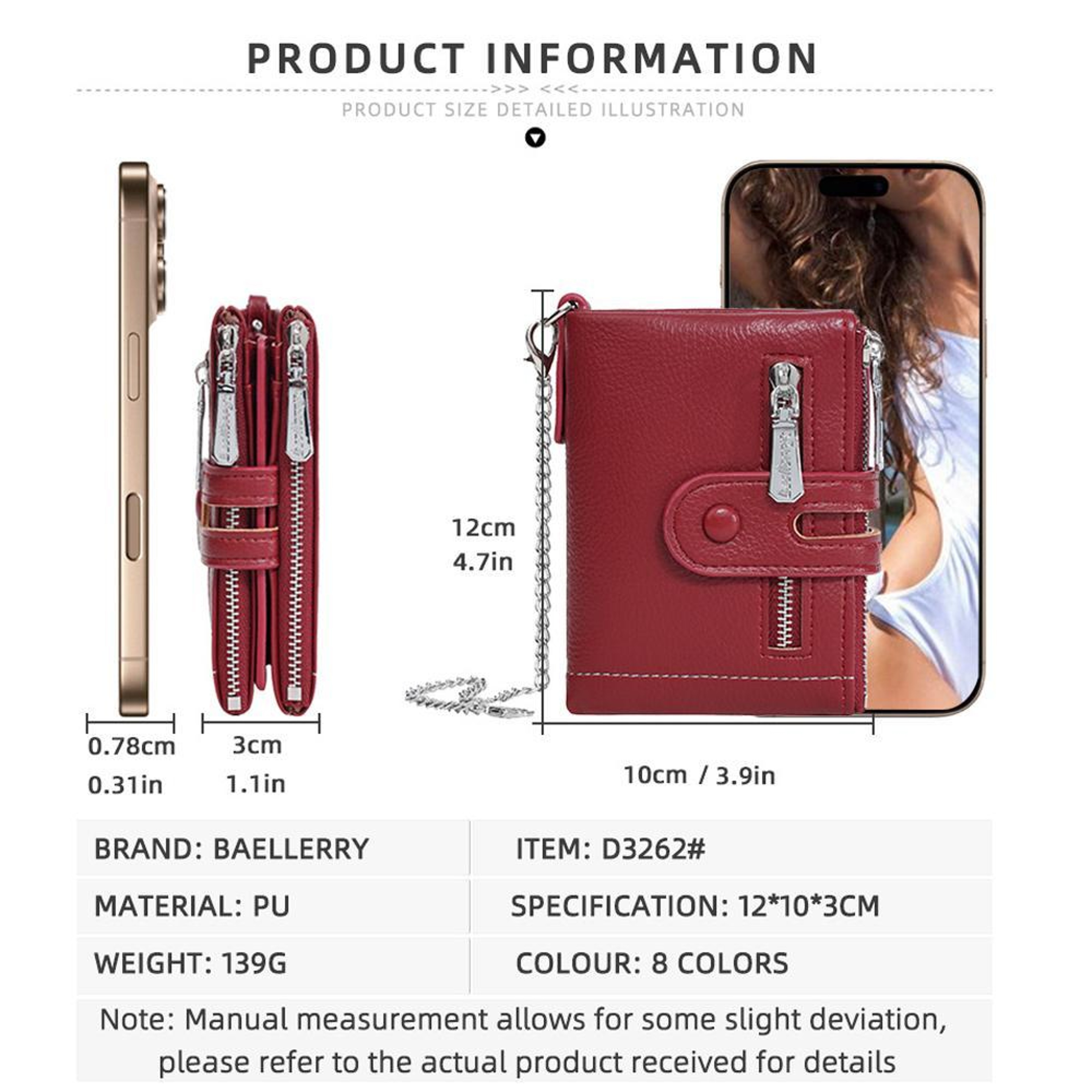 Compact Chain Wallet for Women with Multiple Card Slots and Zippered Coin Pockets – view 7