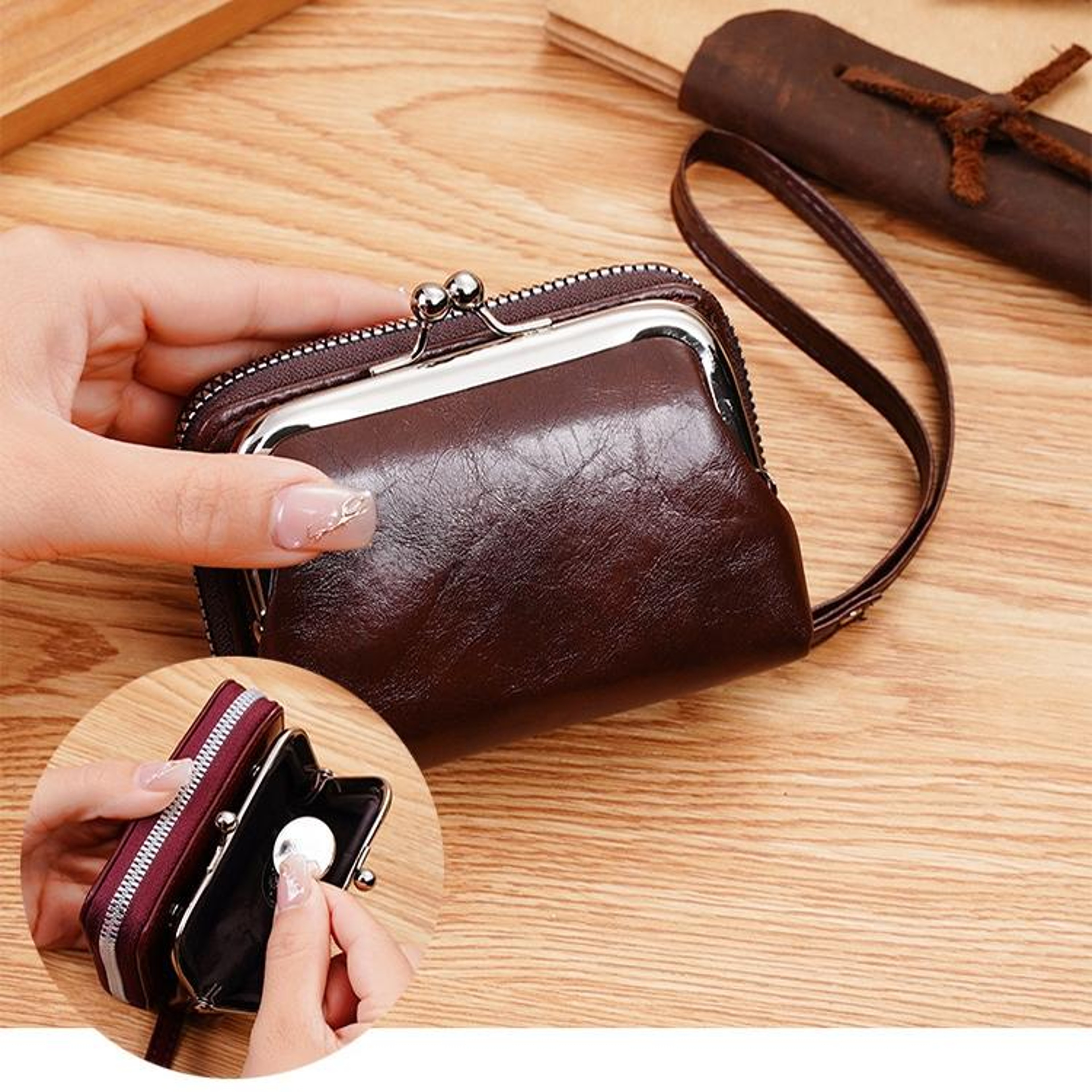 Womens Buckle Coin Purse with Card Slots and Detachable Handle – view 6