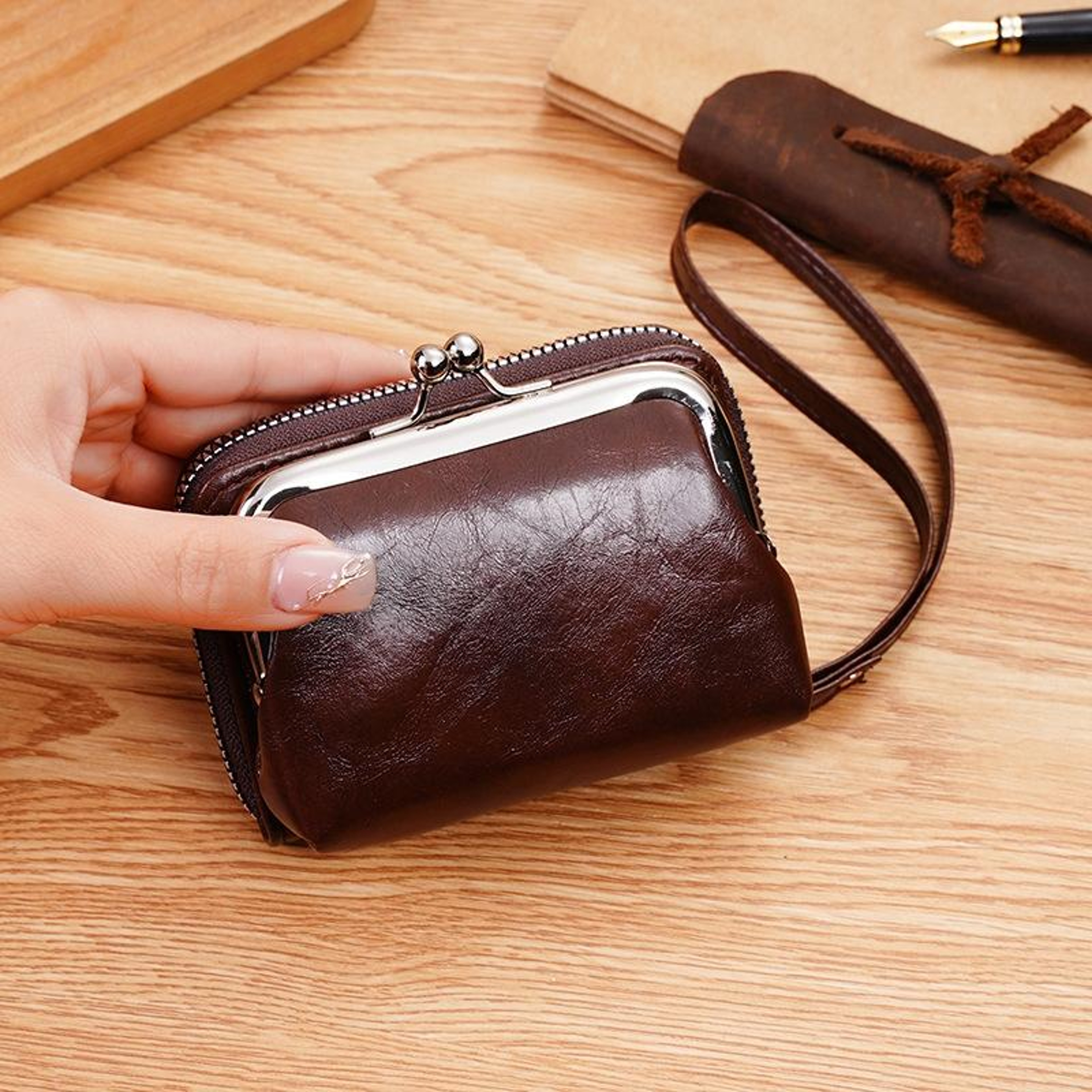 Womens Buckle Coin Purse with Card Slots and Detachable Handle – view 13