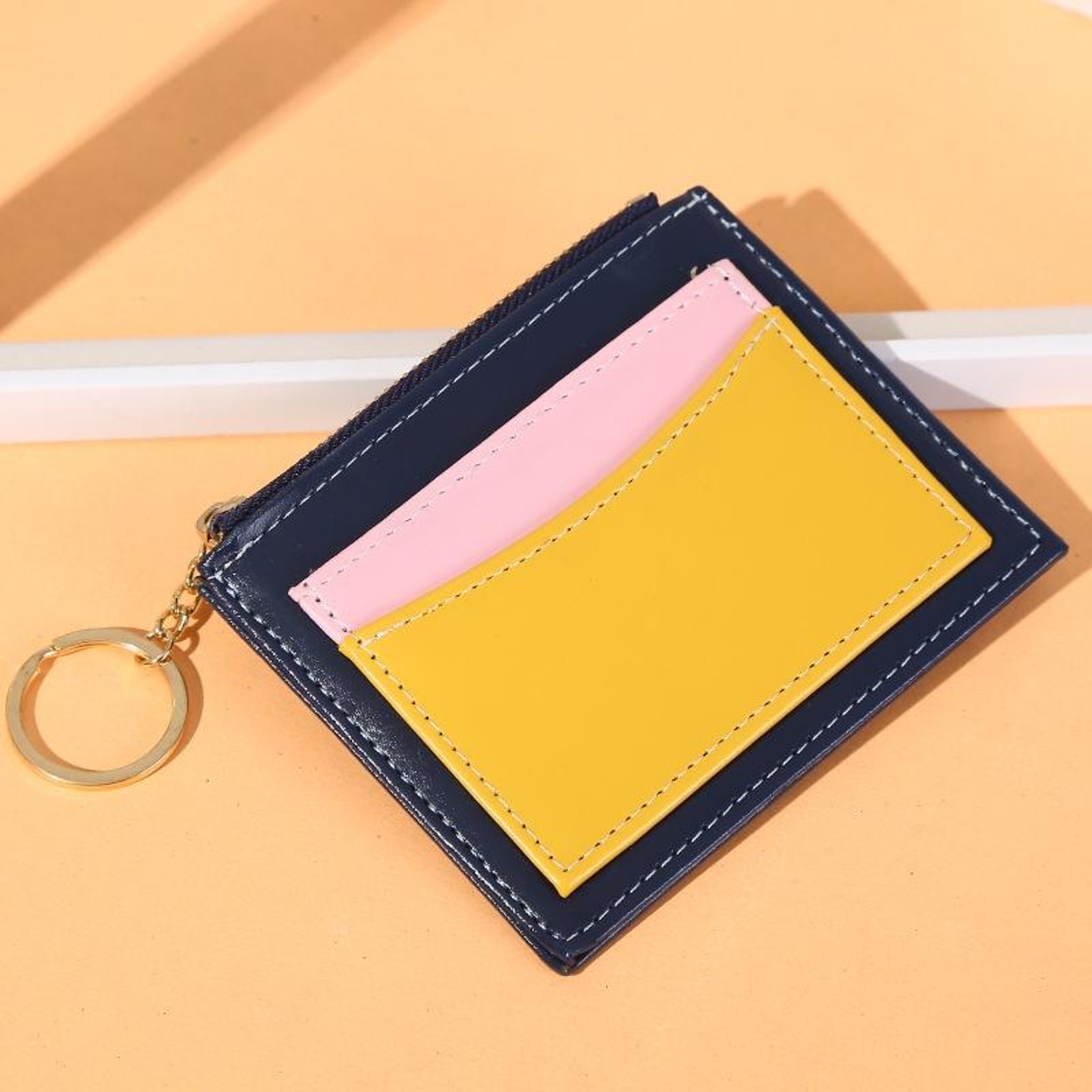 PU Leather Card Holder Wallet with Zipper Coin Pocket and Keychain – view 7