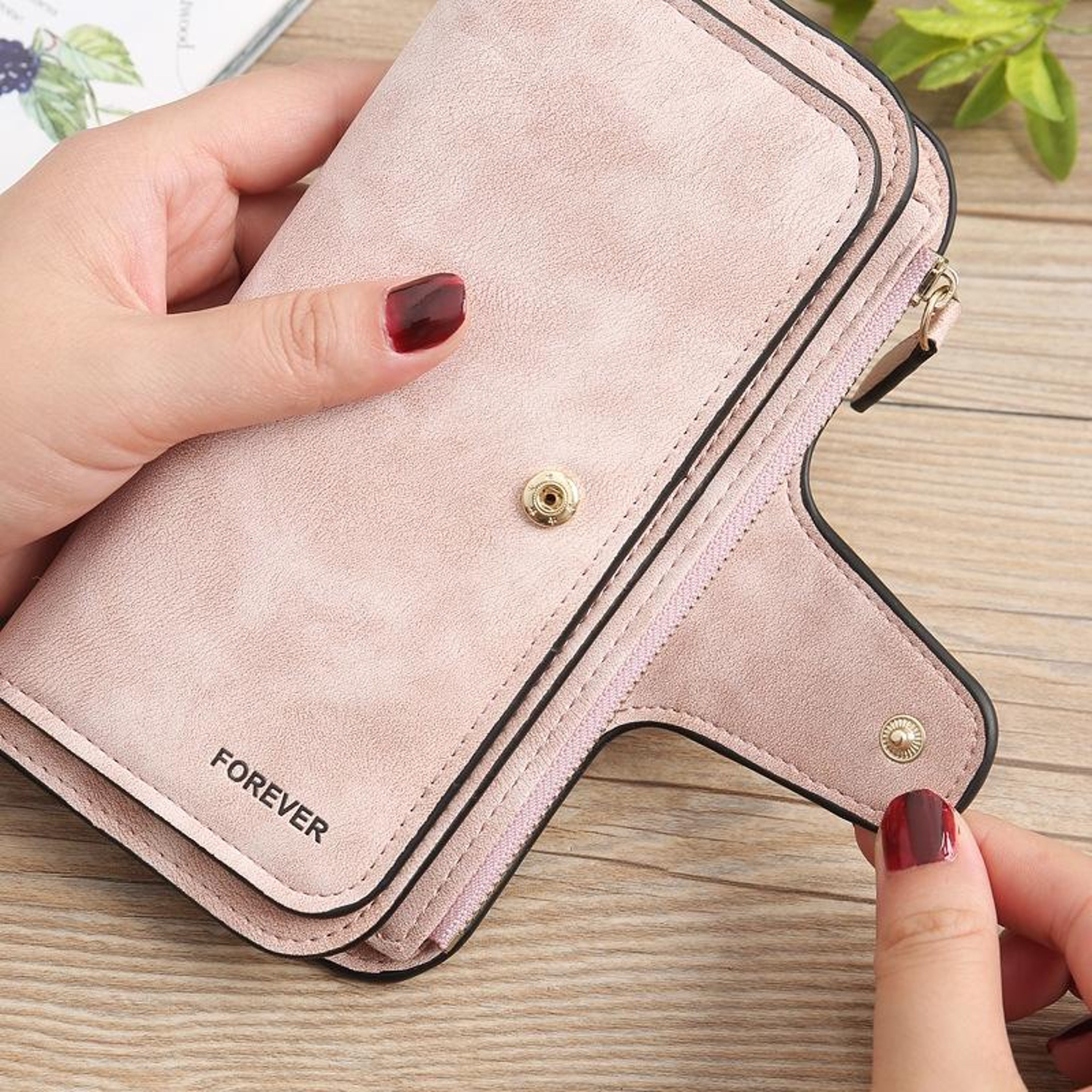 Ladies PU Leather Coin Purse and Long Wallet with Zipper and Snap Button Closure – view 4