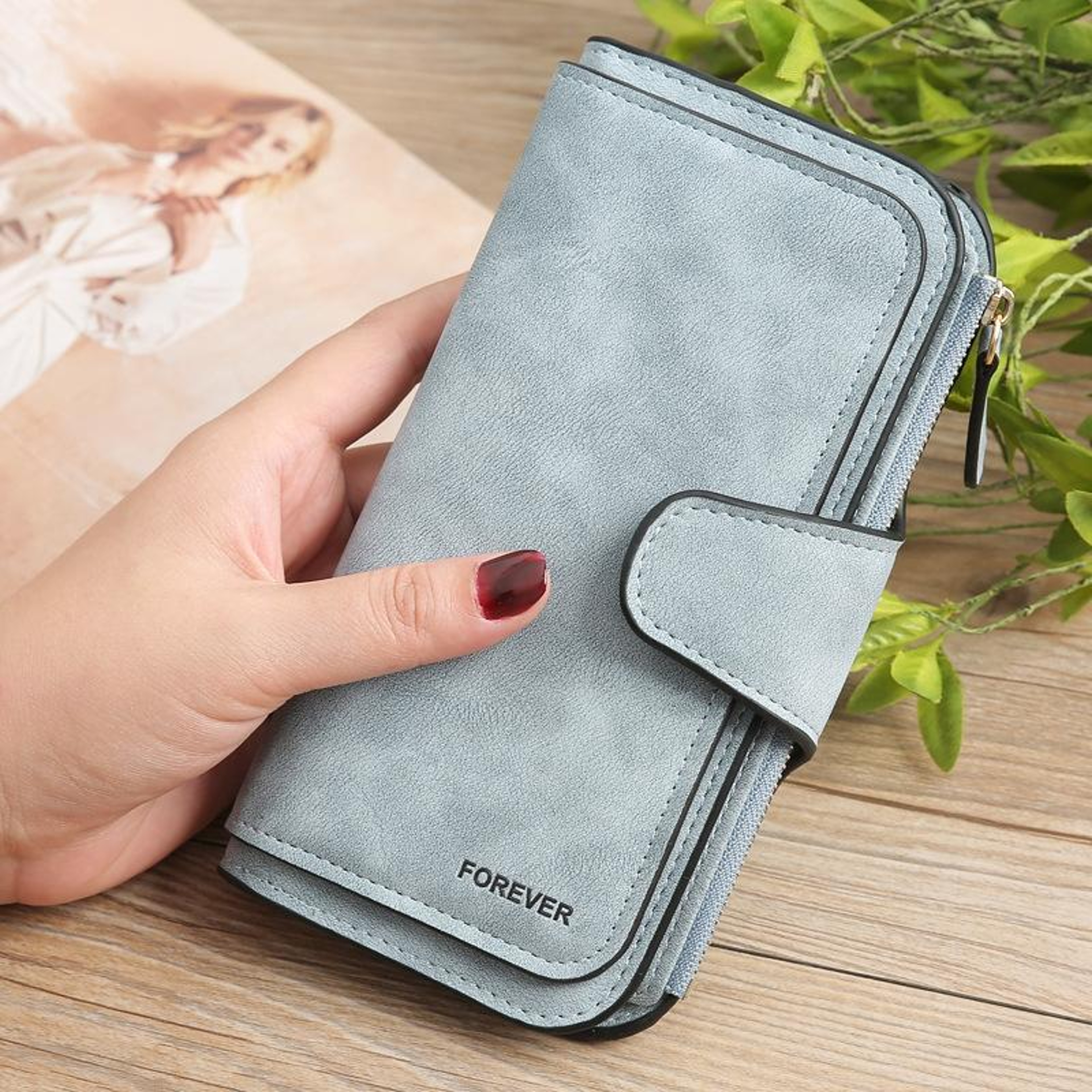 Ladies PU Leather Coin Purse and Long Wallet with Zipper and Snap Button Closure – view 8