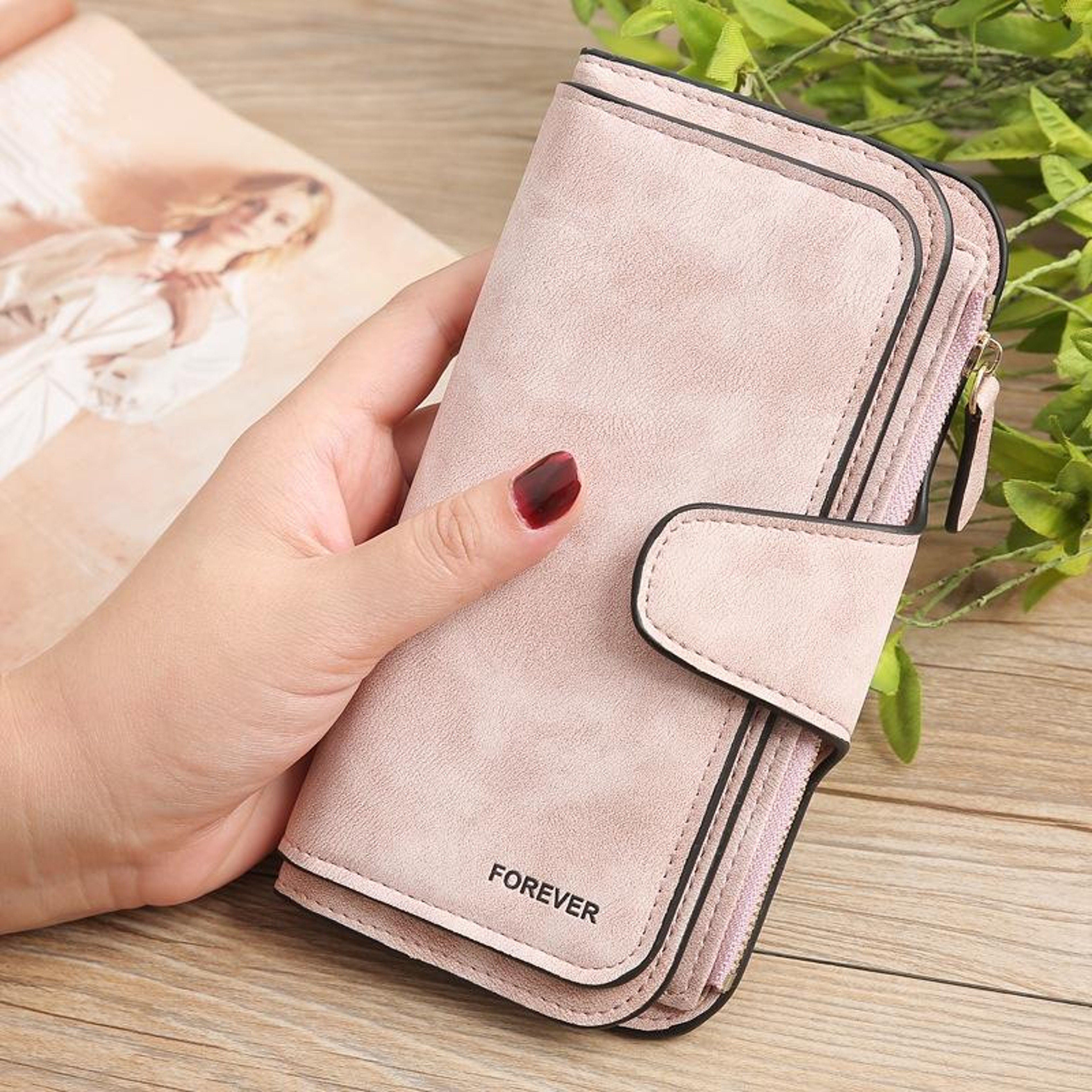Ladies PU Leather Coin Purse and Long Wallet with Zipper and Snap Button Closure – view 10