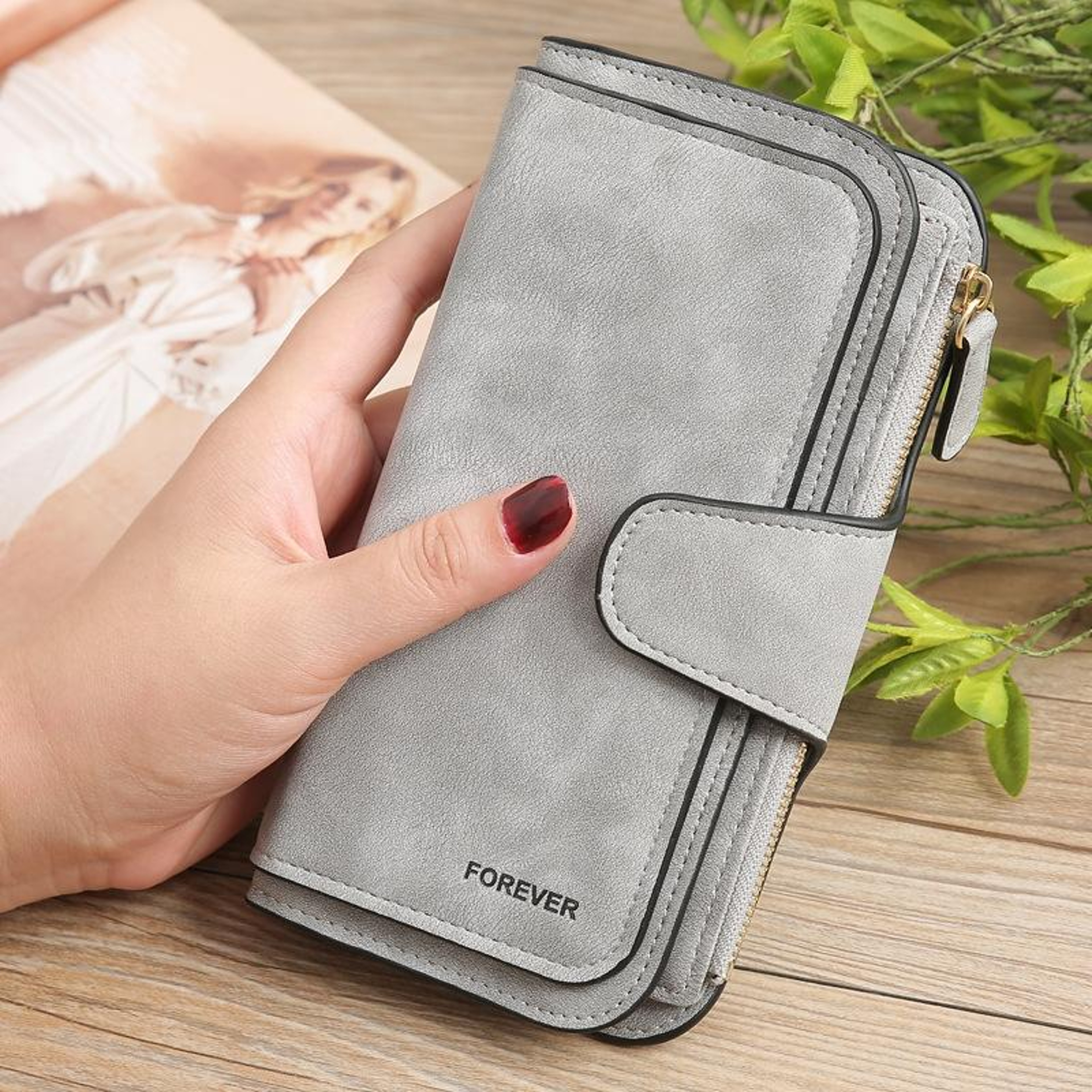 Ladies PU Leather Coin Purse and Long Wallet with Zipper and Snap Button Closure – view 12