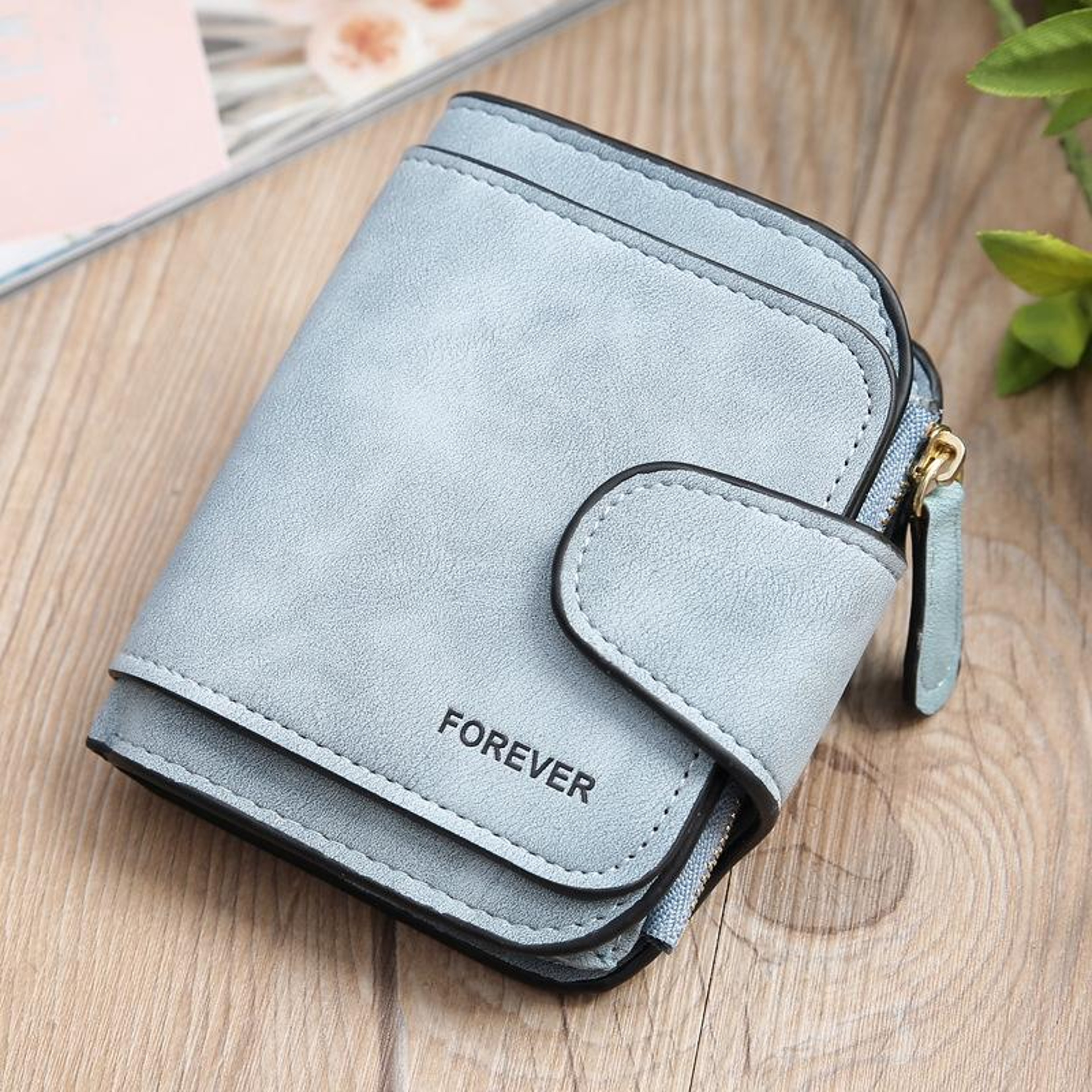 Vintage Nubuck Leather Wallet for Women with Card Slots and Zipper Coin Pocket – view 9