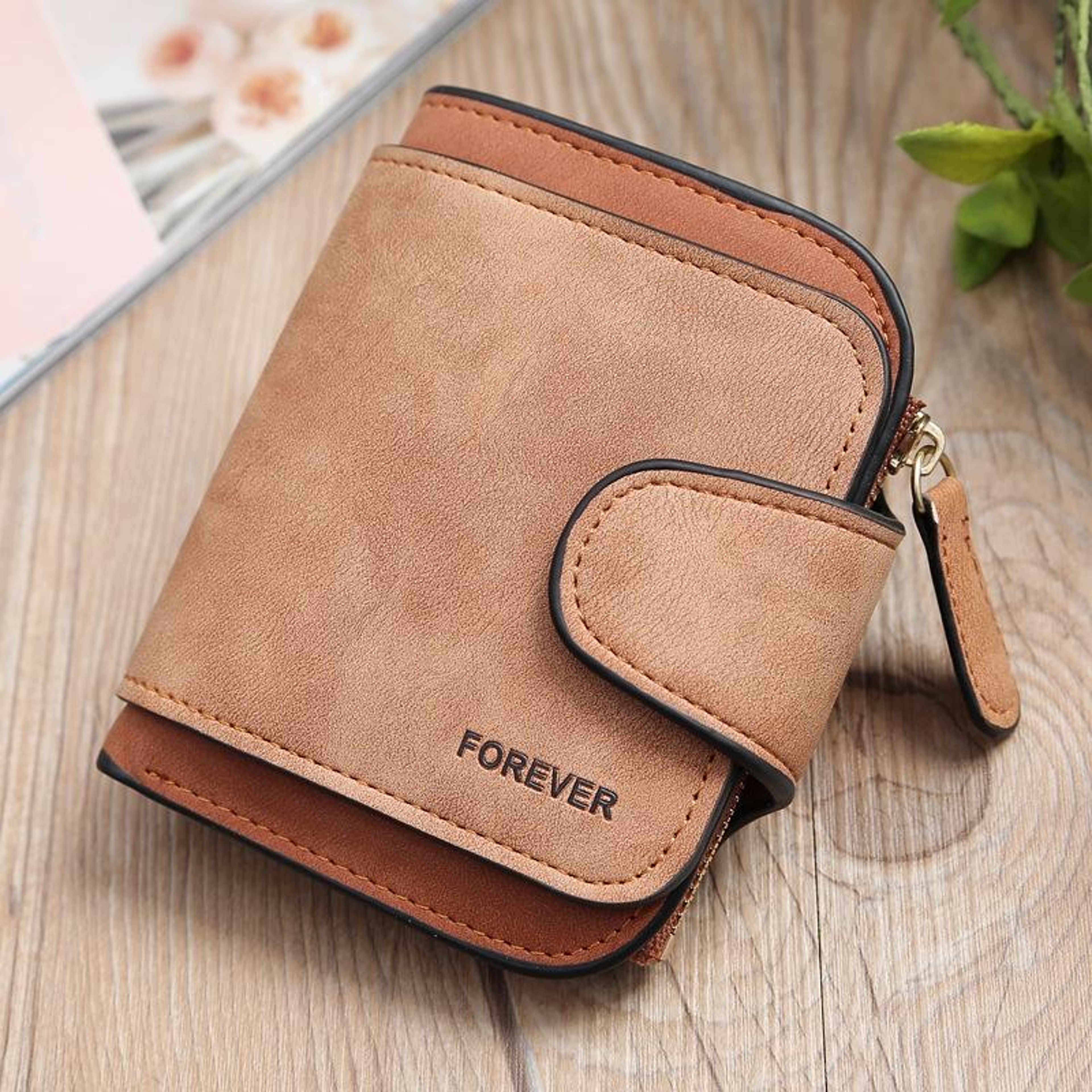 Vintage Nubuck Leather Wallet for Women with Card Slots and Zipper Coin Pocket – view 13