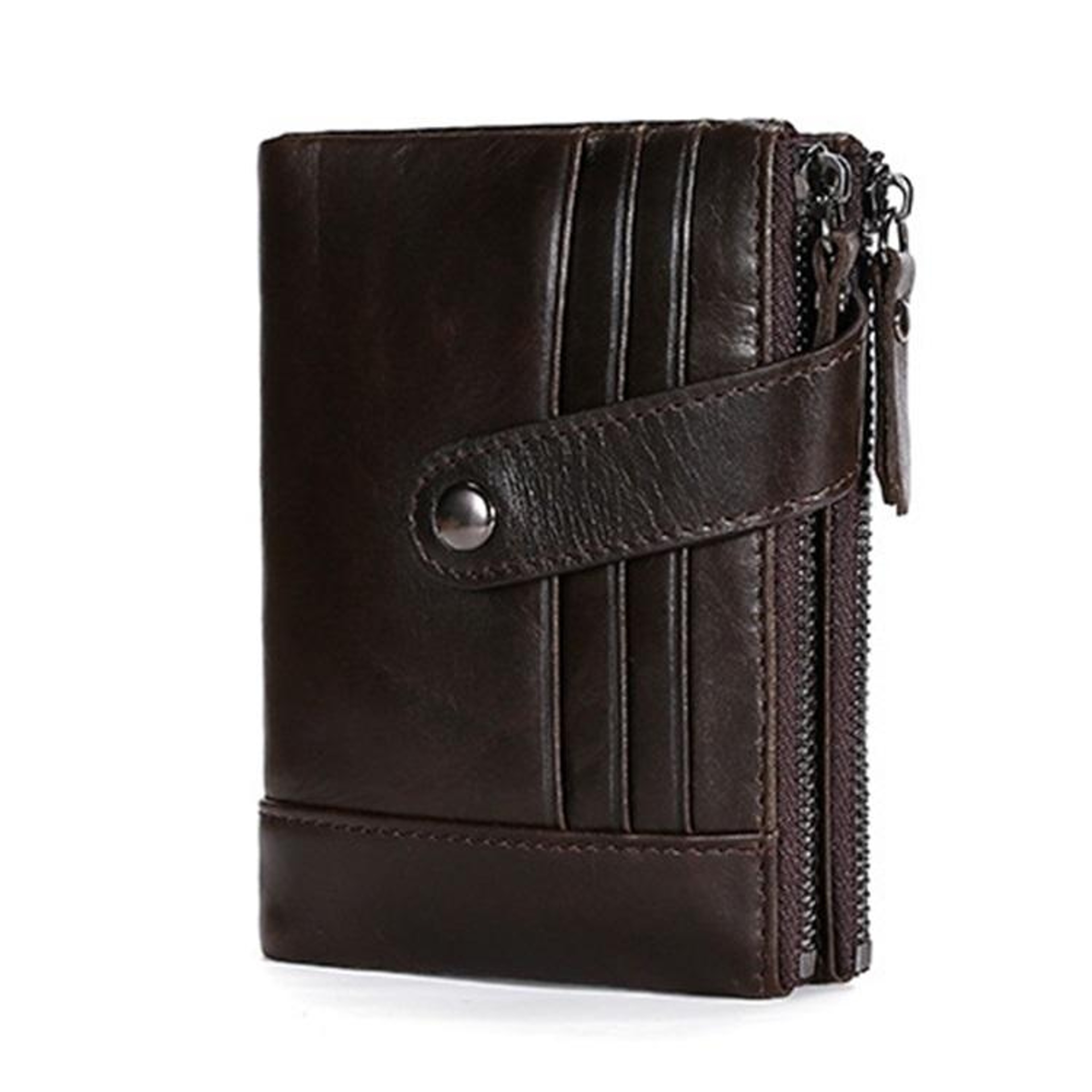 Retro Cowhide Leather Wallet With Dual Zippers And Multiple Card Slots 0