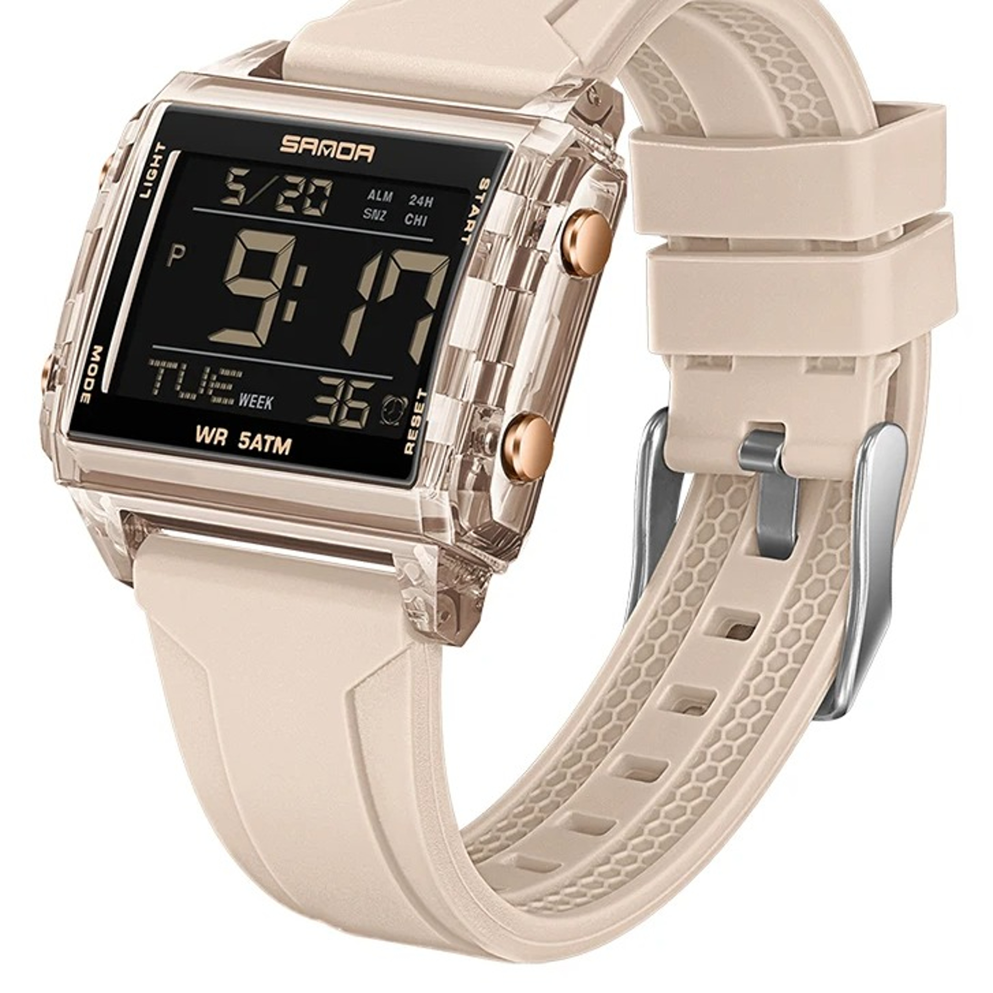 SANDA New Men Women Electron Watch Fashion Square Dial Count Down Timer Waterproof Watch LED Luminou