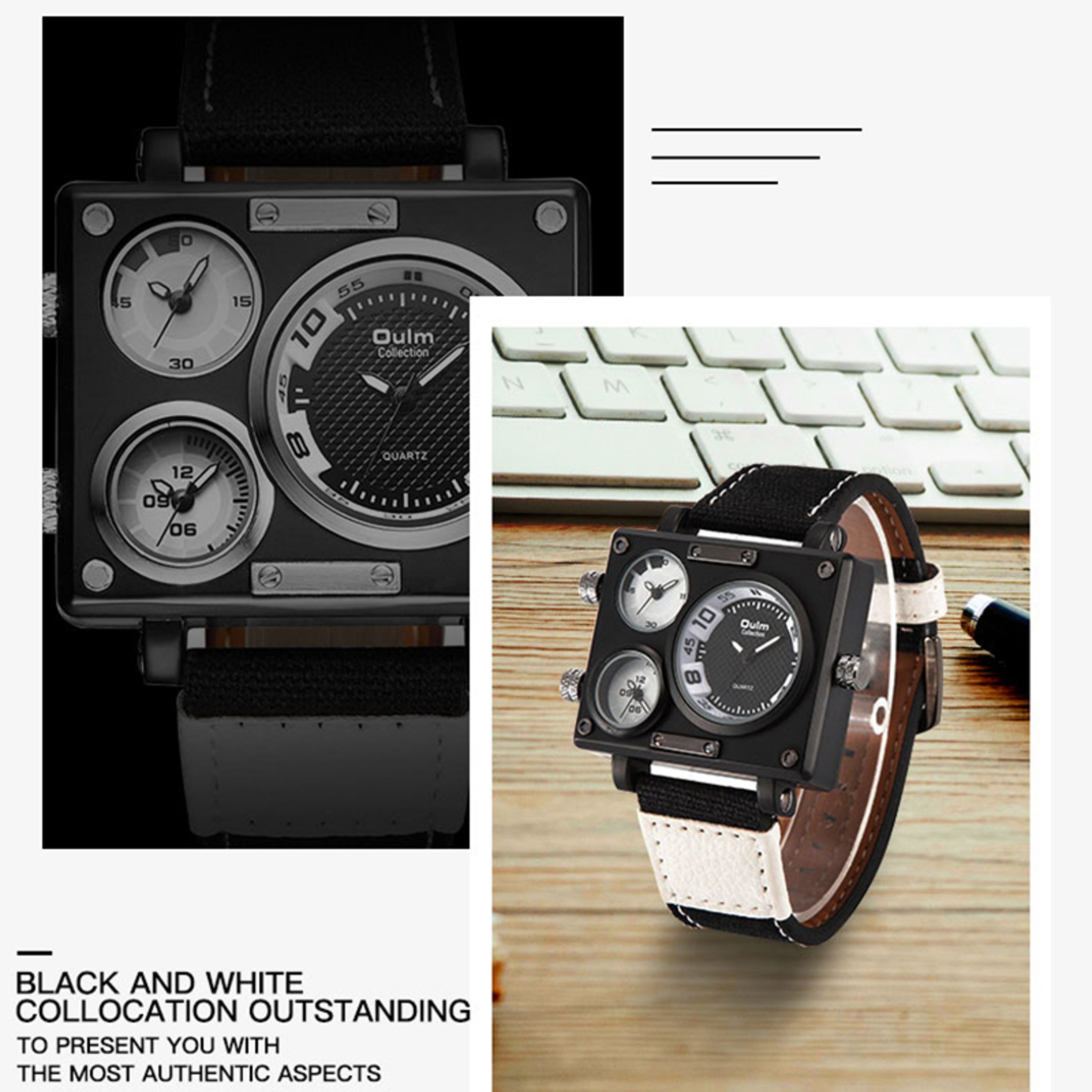 Designer Mens Quartz Watch With Fabric Leather Strap 4