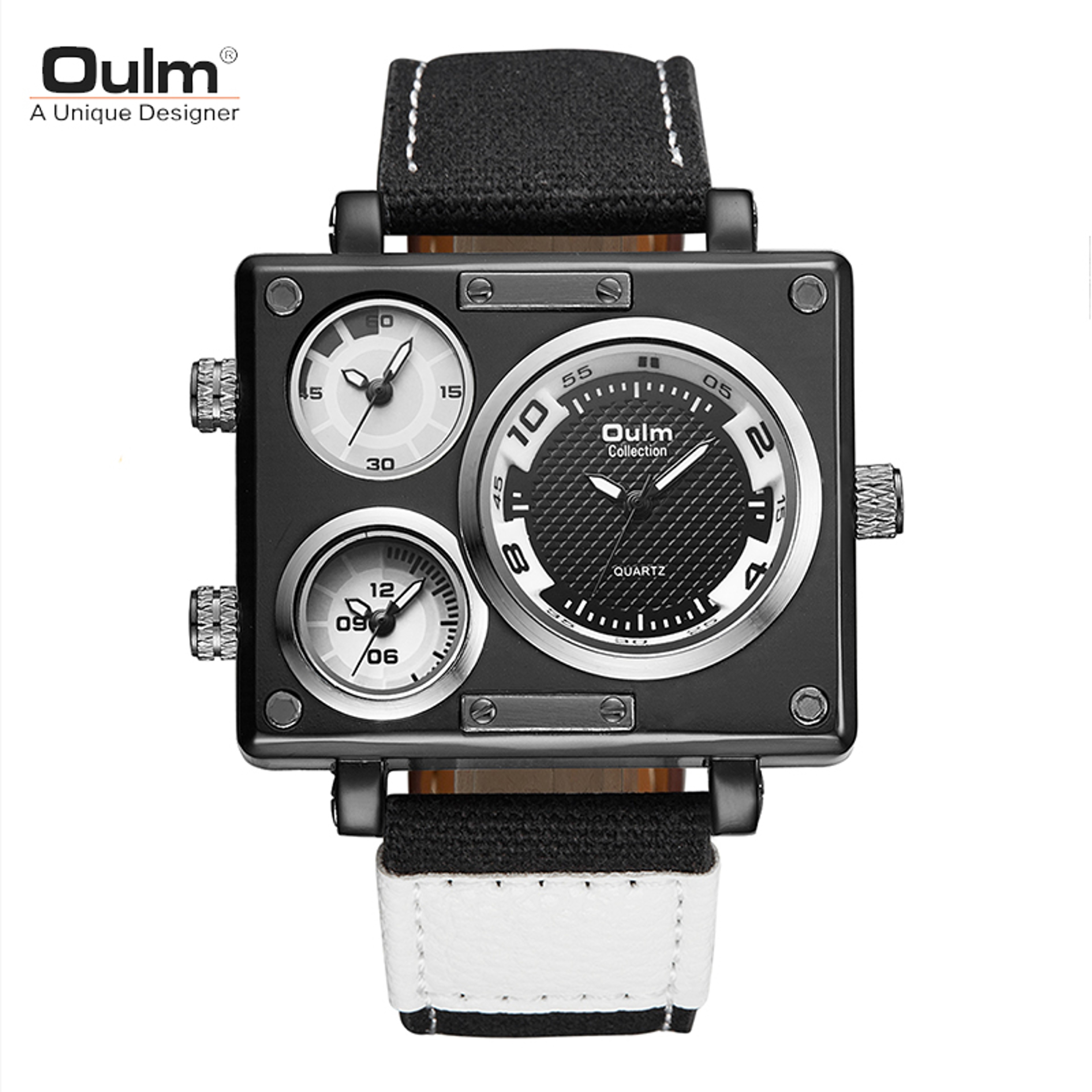 Designer Mens Quartz Watch With Fabric Leather Strap 8