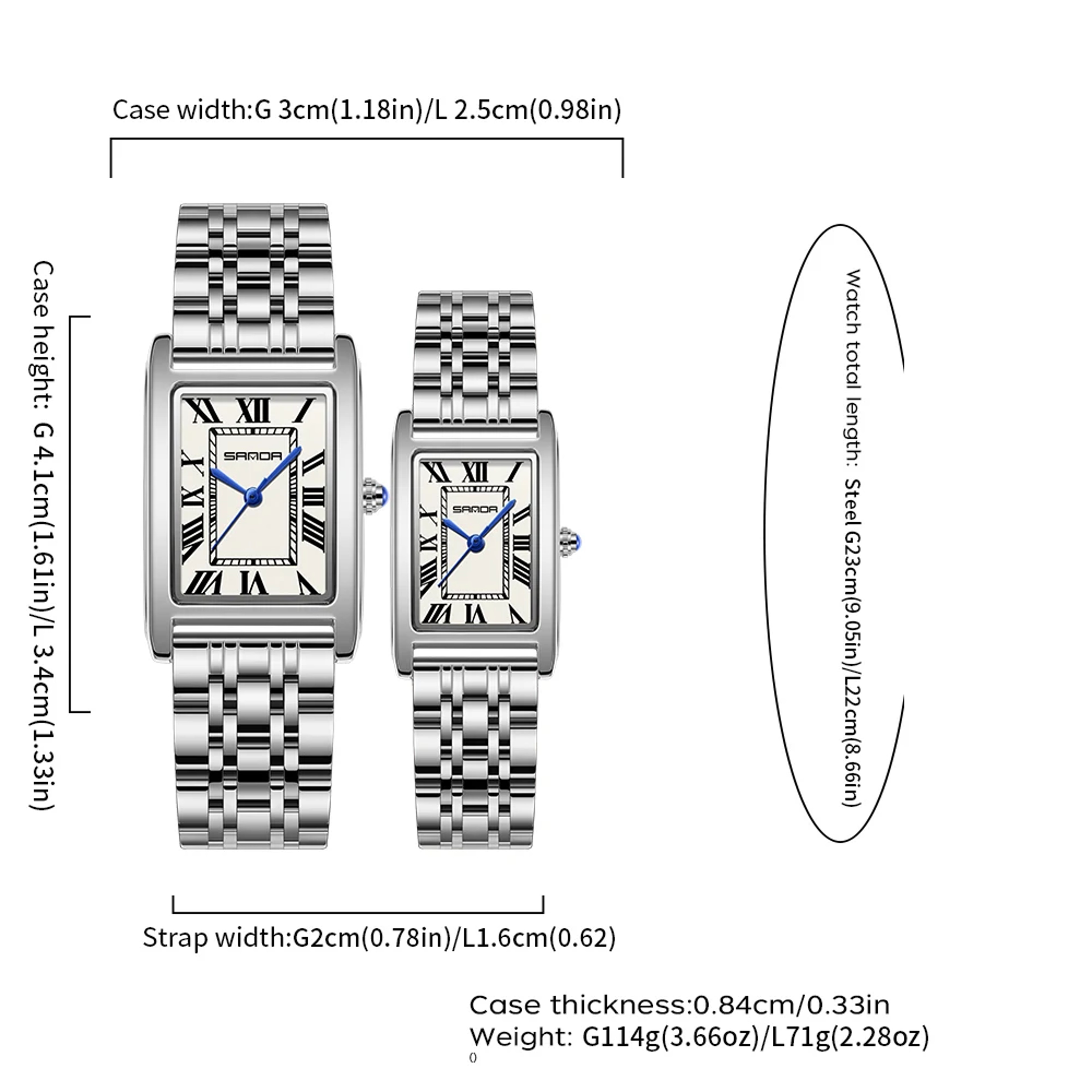 Elegant Couple Watch With Rectangular Dial Stainless Steel Strap And Quartz Movement 2
