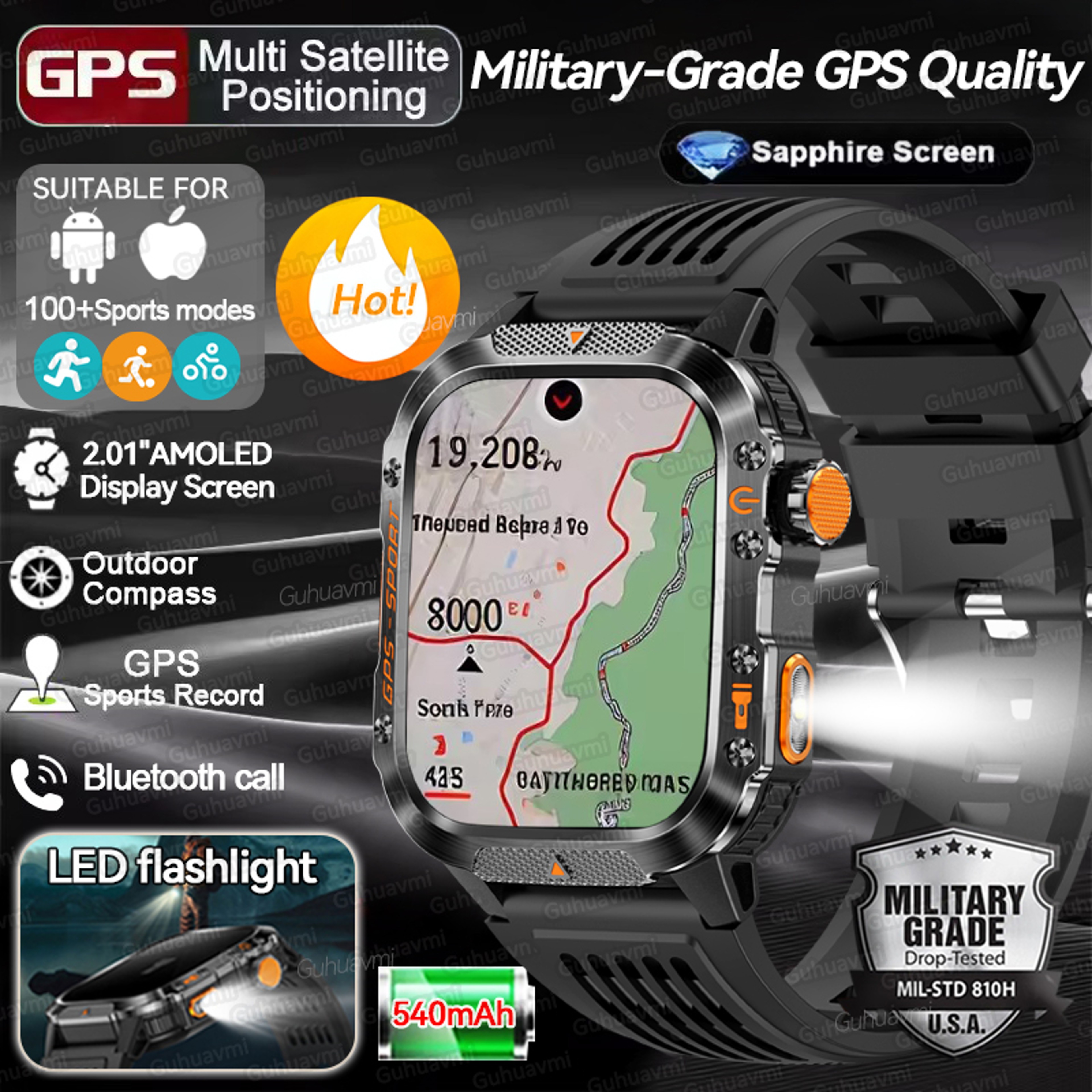 Outdoor Smart Watch with Compass, Altimeter and Bluetooth Calling – view 1