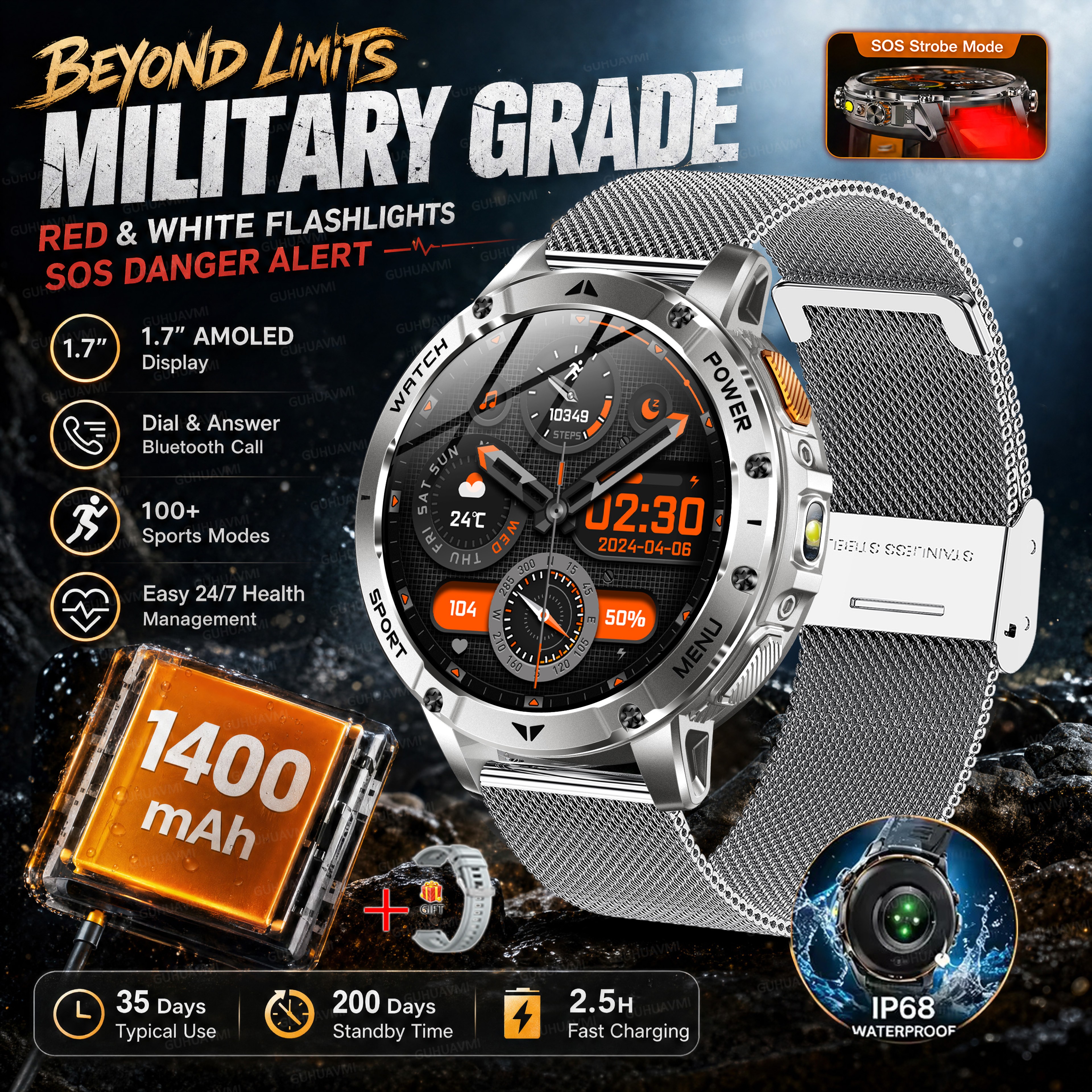 Rugged GPS Smart Watch With AMOLED Display Battery  Water Proofing 9