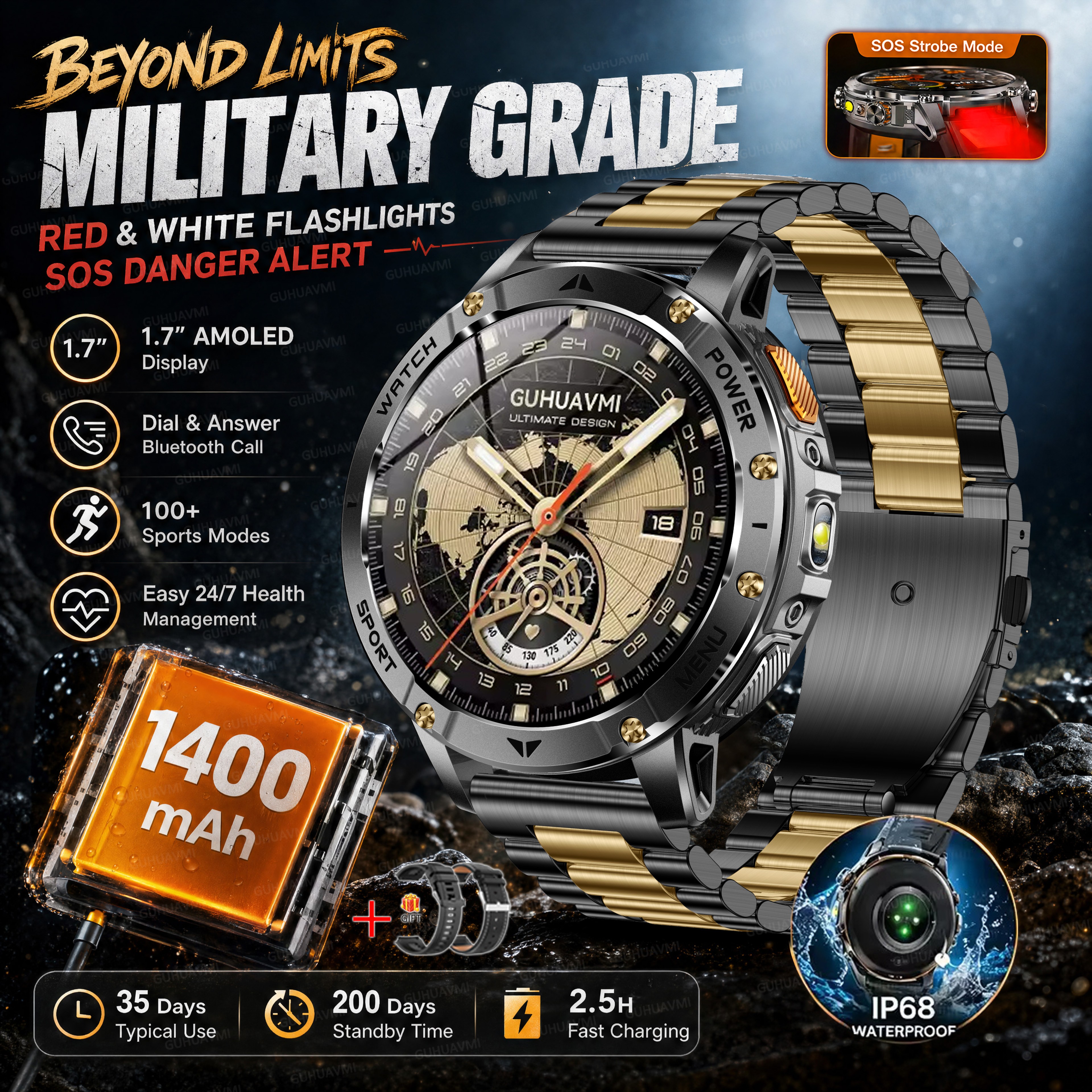 Rugged GPS Smart Watch With AMOLED Display Battery  Water Proofing 18