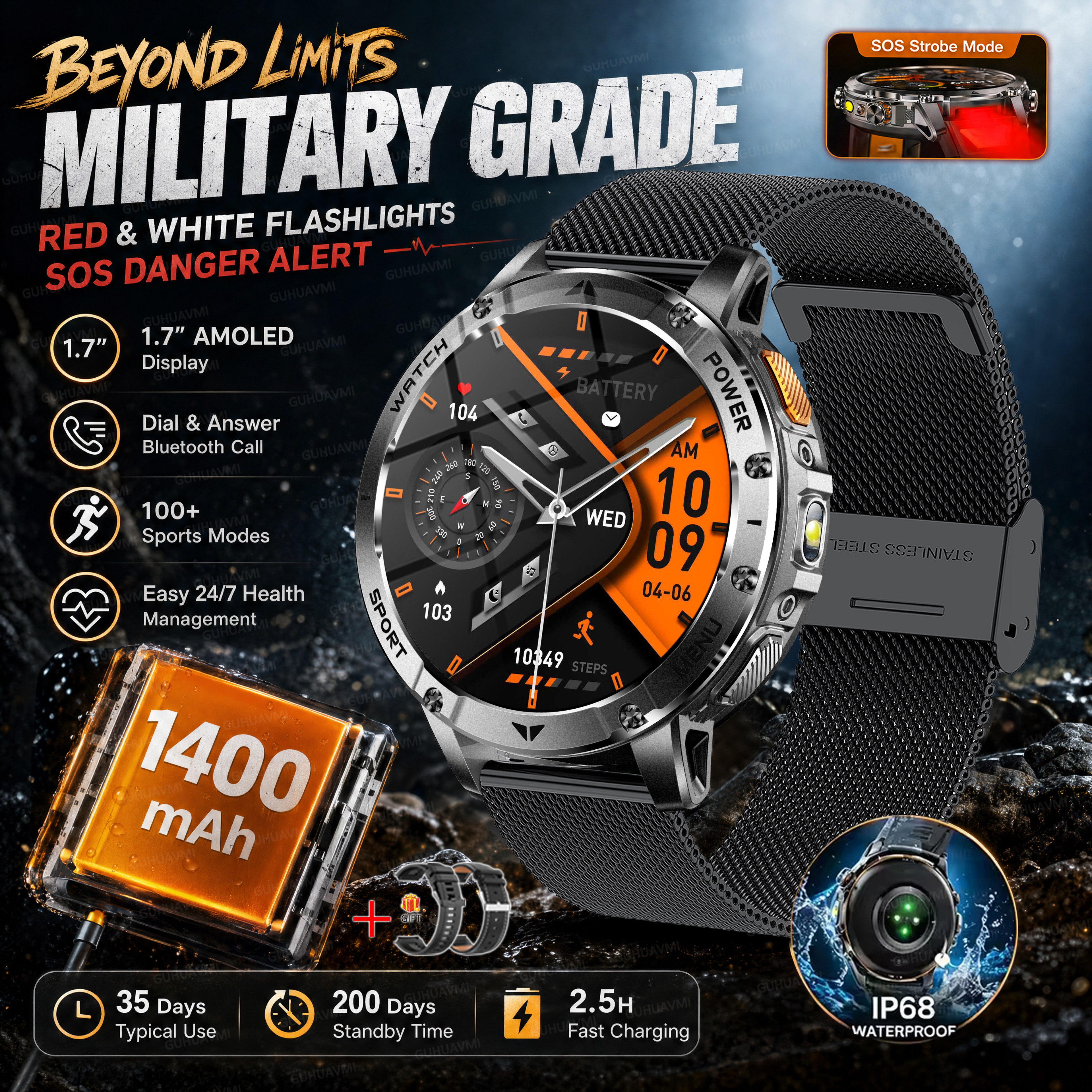 Rugged GPS Smart Watch With AMOLED Display Battery  Water Proofing 19