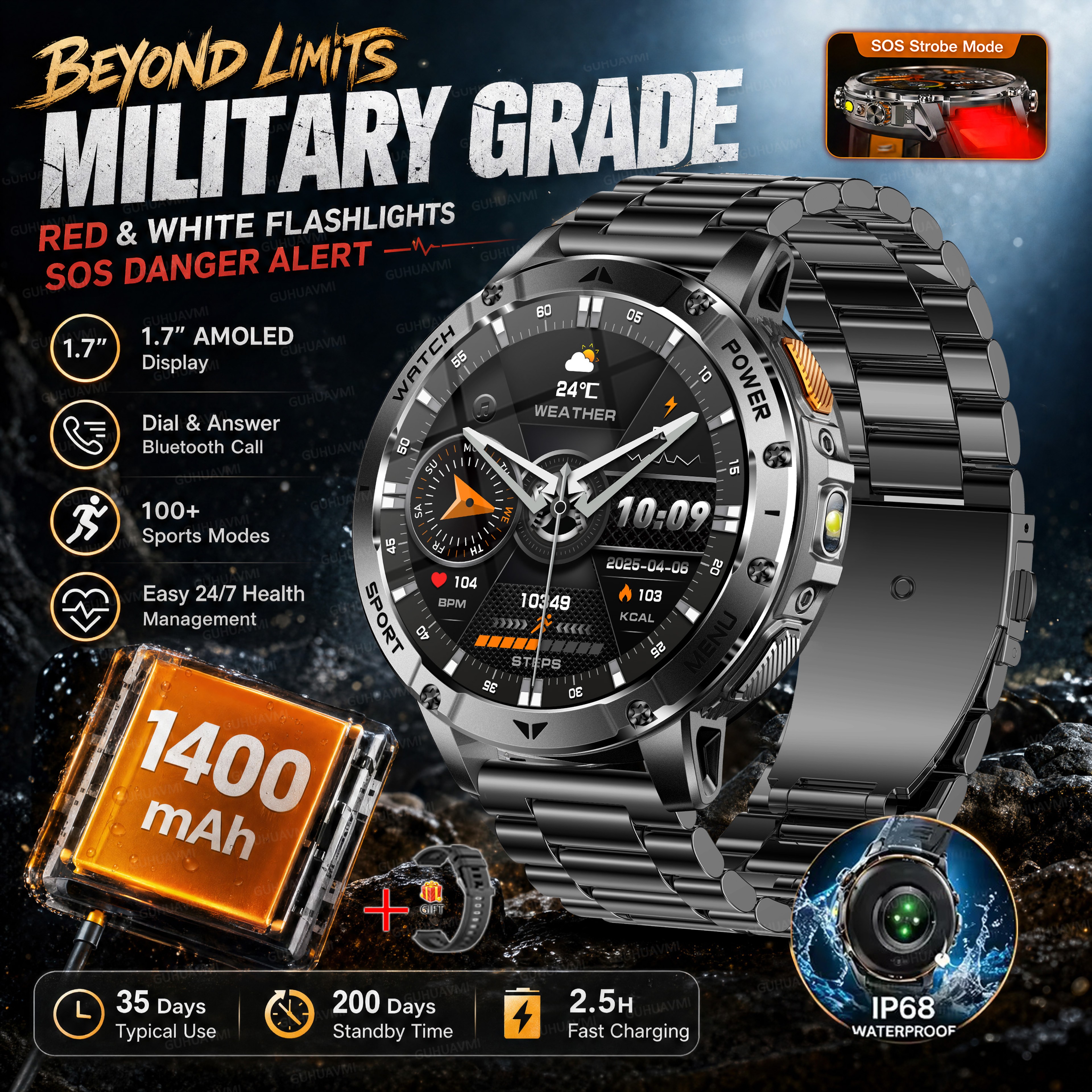 Rugged GPS Smart Watch With AMOLED Display Battery  Water Proofing 23