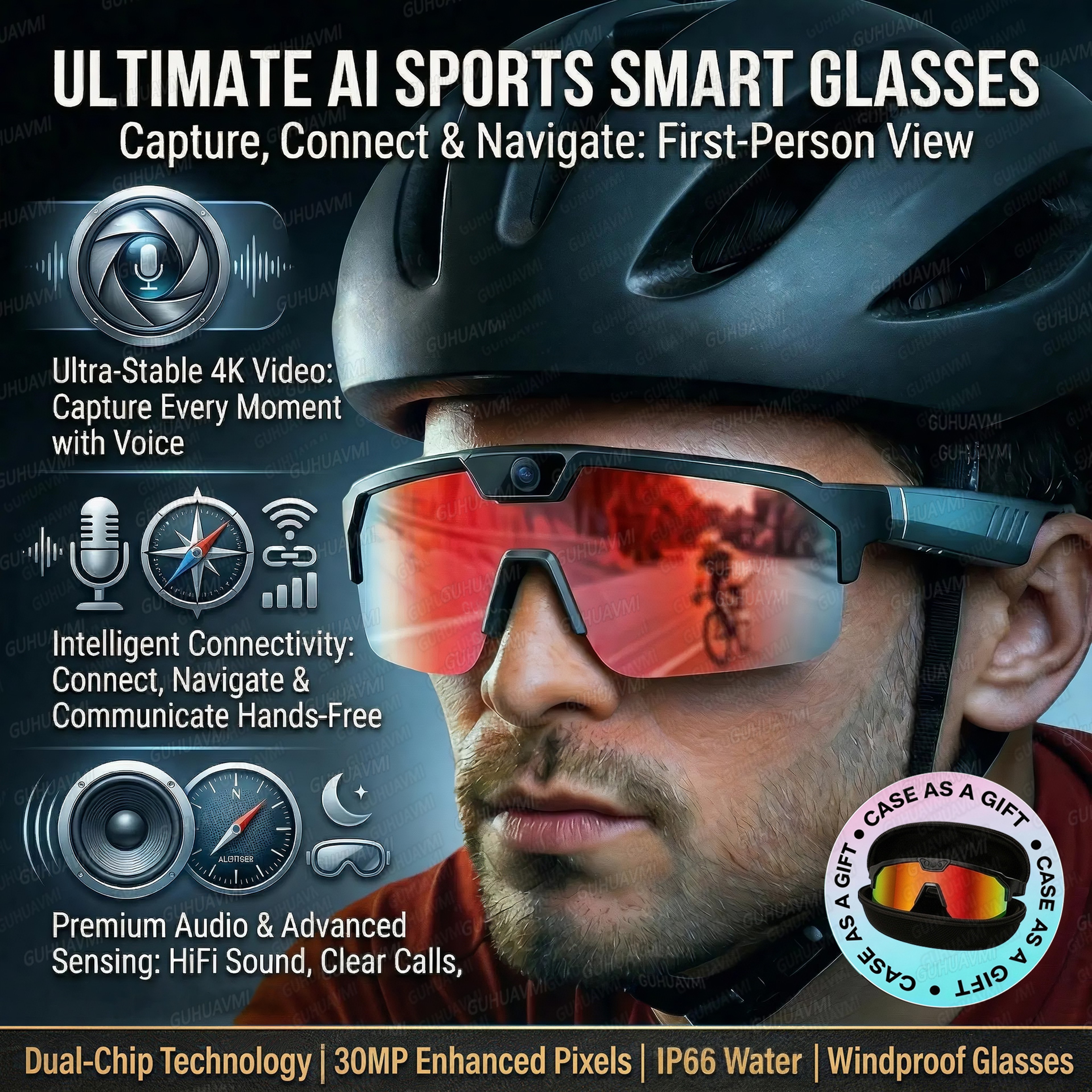 AI Smart Cycling Glasses with Camera, Recording & Real Time Translation – view 1