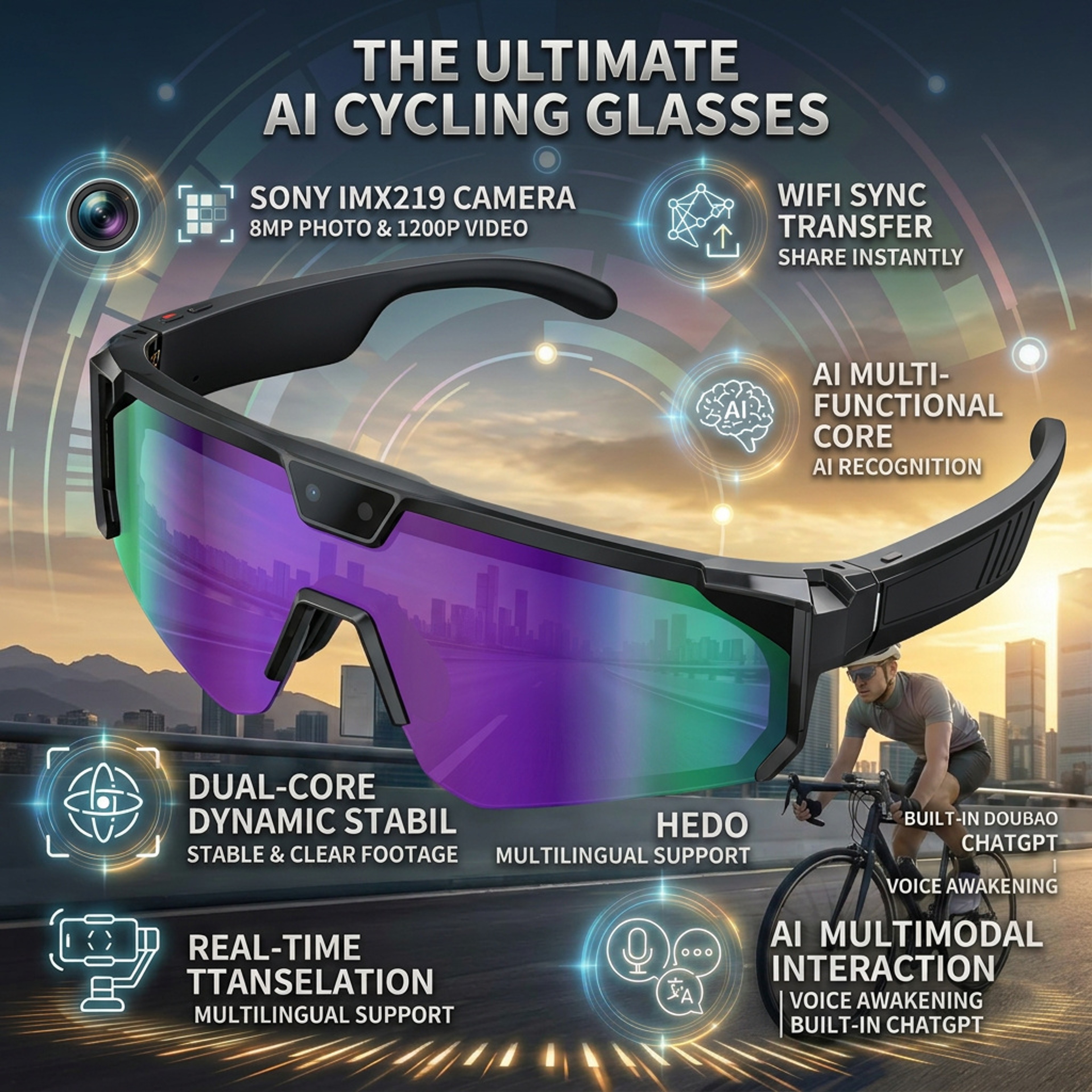 AI Smart Cycling Glasses with Camera, Recording & Real Time Translation – view 8