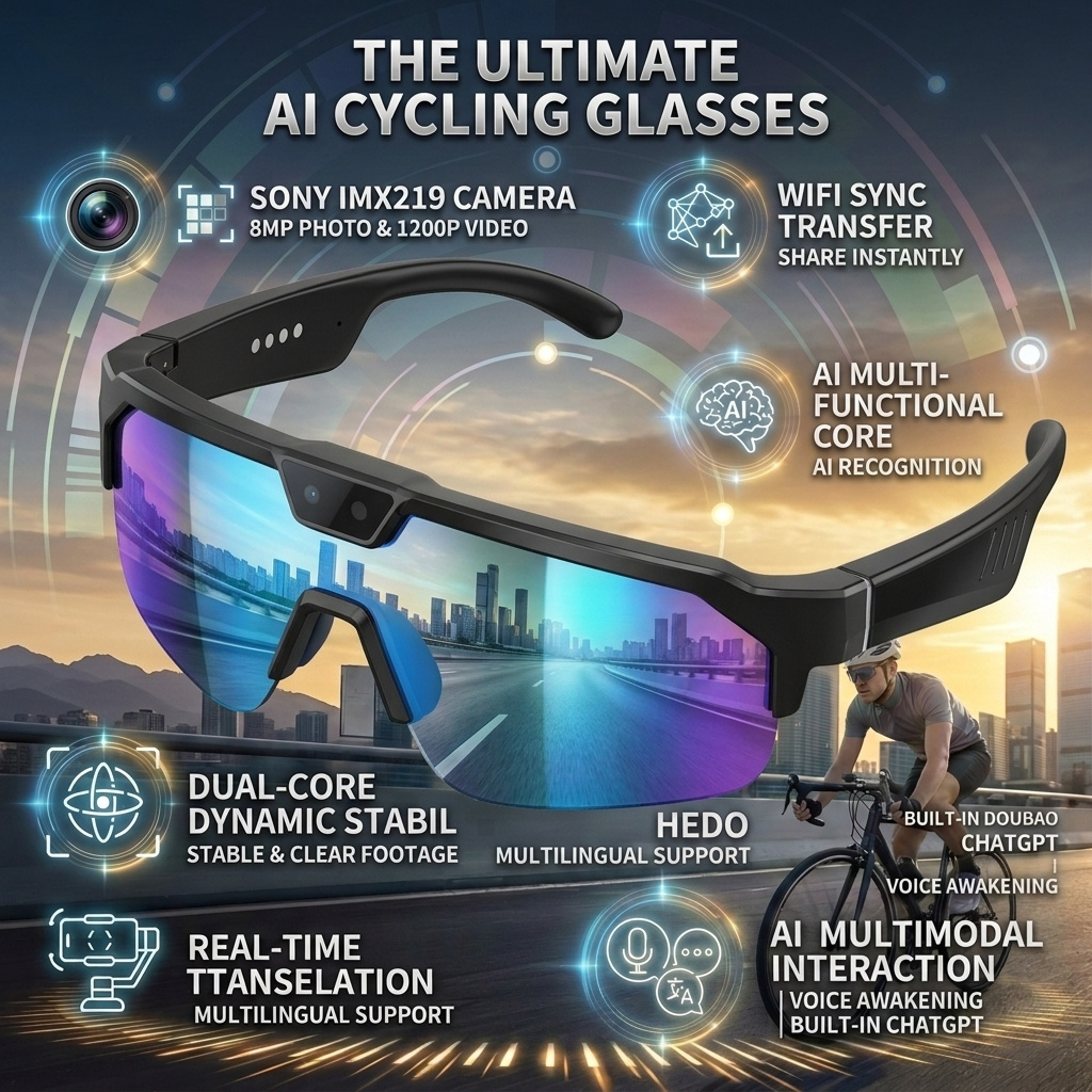 AI Smart Cycling Glasses with Camera, Recording & Real Time Translation – view 11