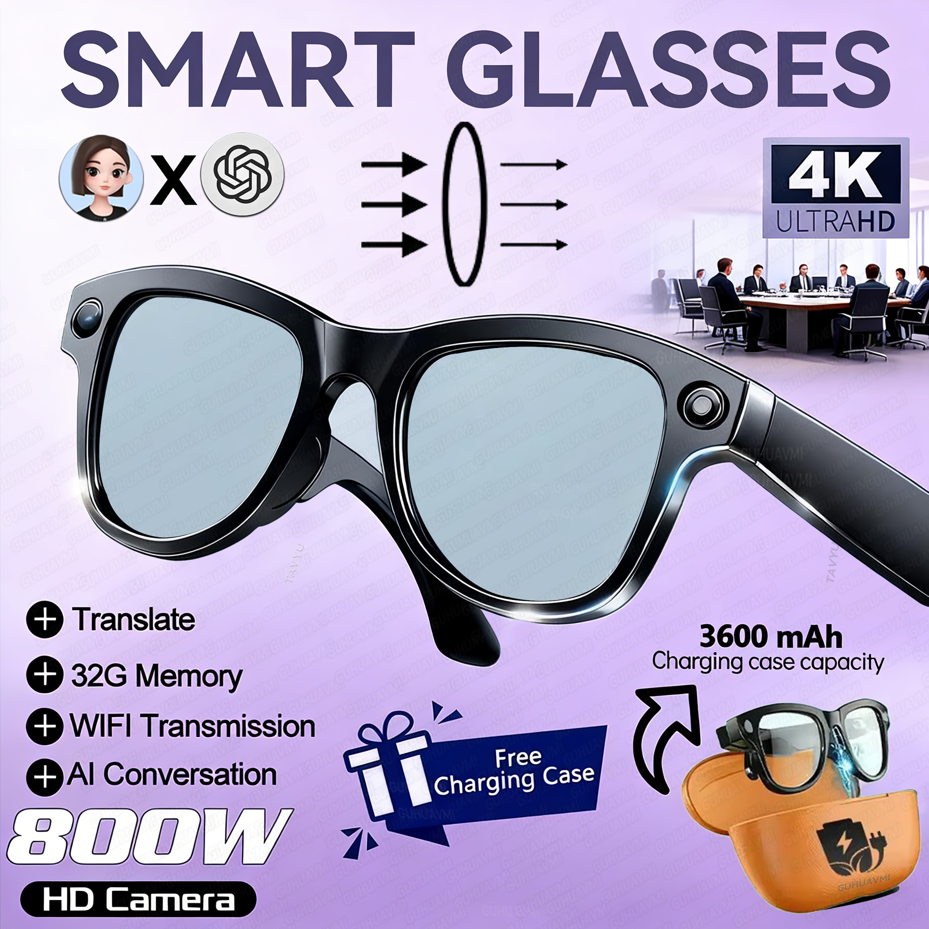 AI Smart Glasses With Camera Language Translator  Charging Case 7