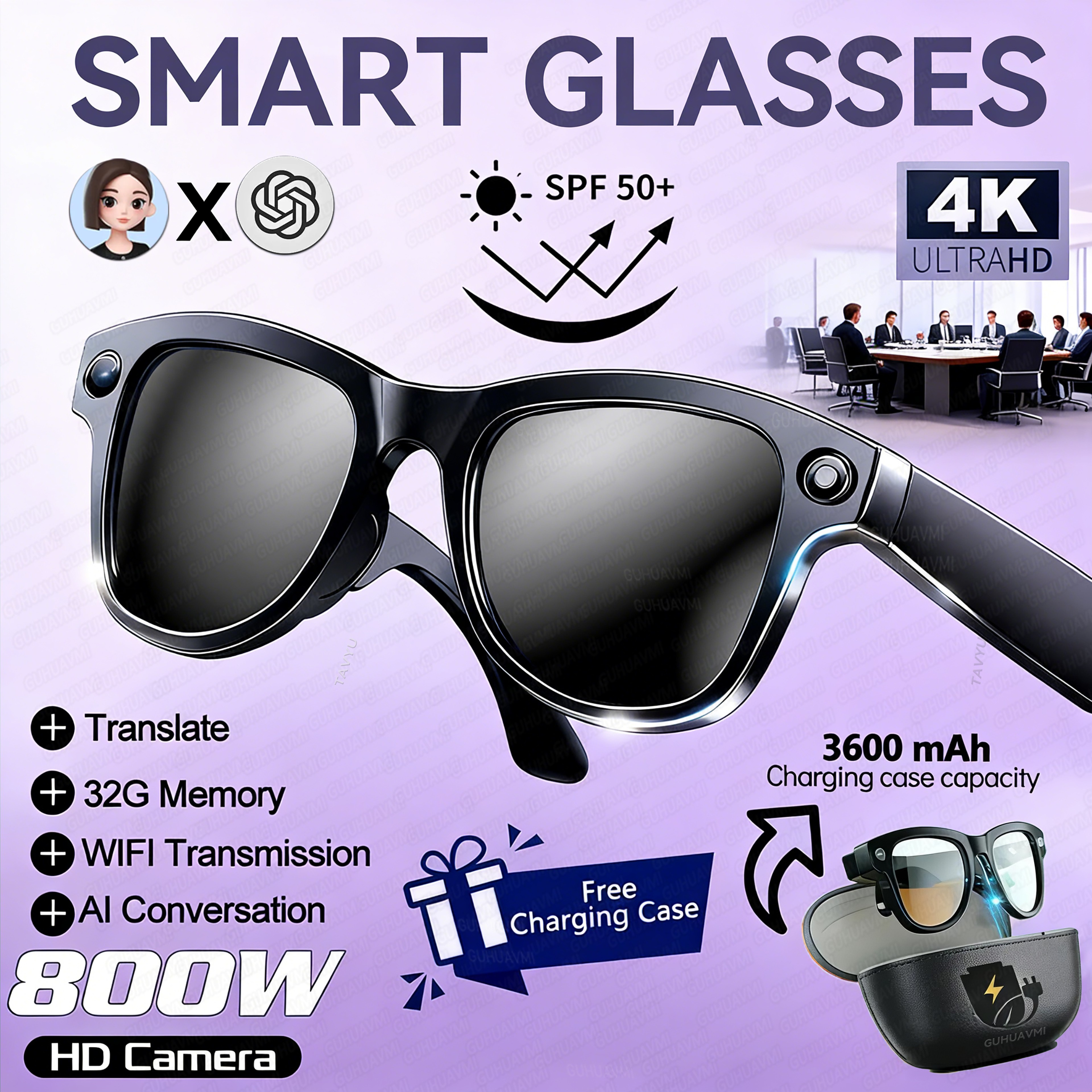 AI Smart Glasses With Camera Language Translator  Charging Case 8
