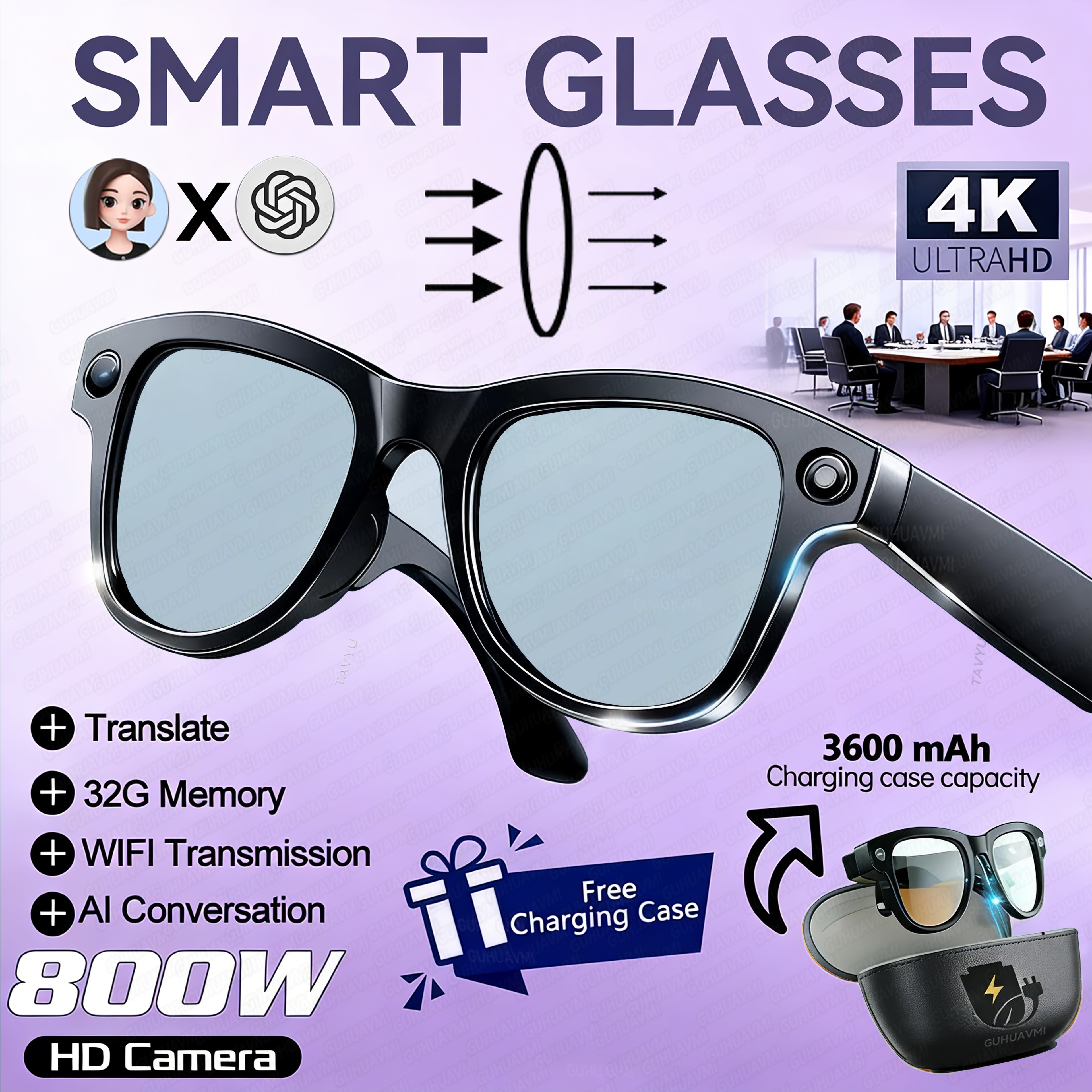 AI Smart Glasses With Camera Language Translator  Charging Case 9