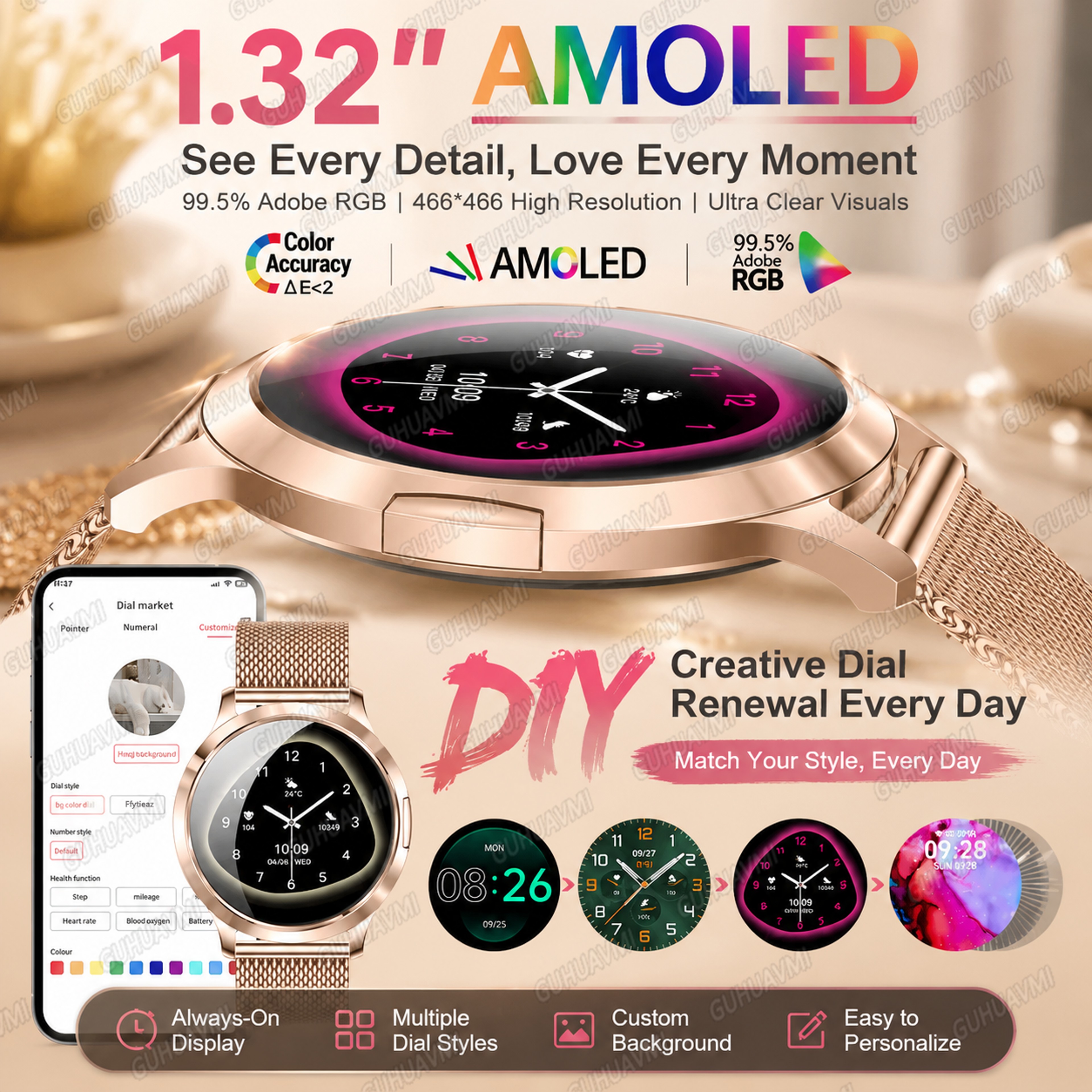 Ultra Thin AMOLED Smart Watch for Women with Bluetooth Calling and Fitness Tracking – view 3