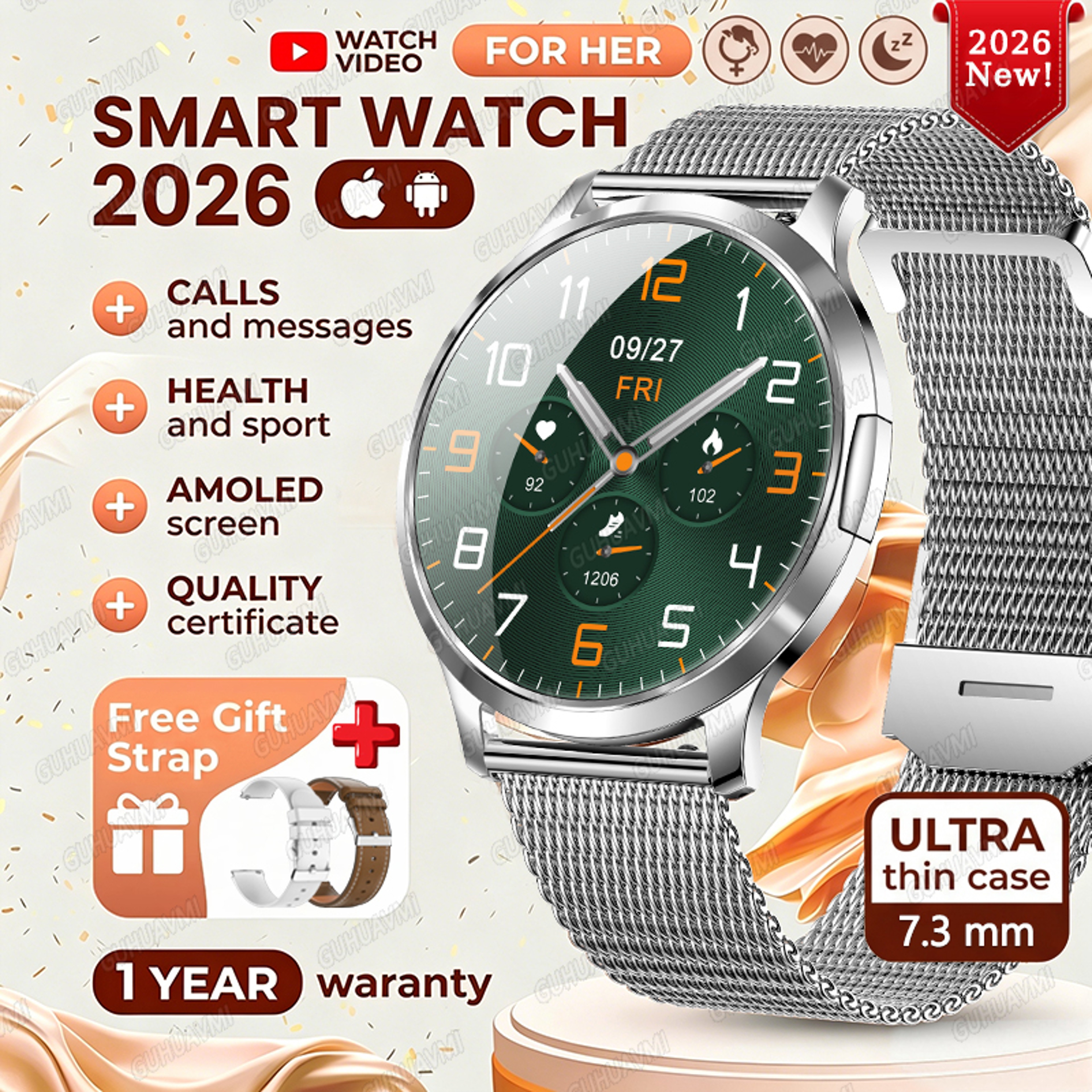 Ultra Thin AMOLED Smart Watch for Women with Bluetooth Calling and Fitness Tracking – view 23