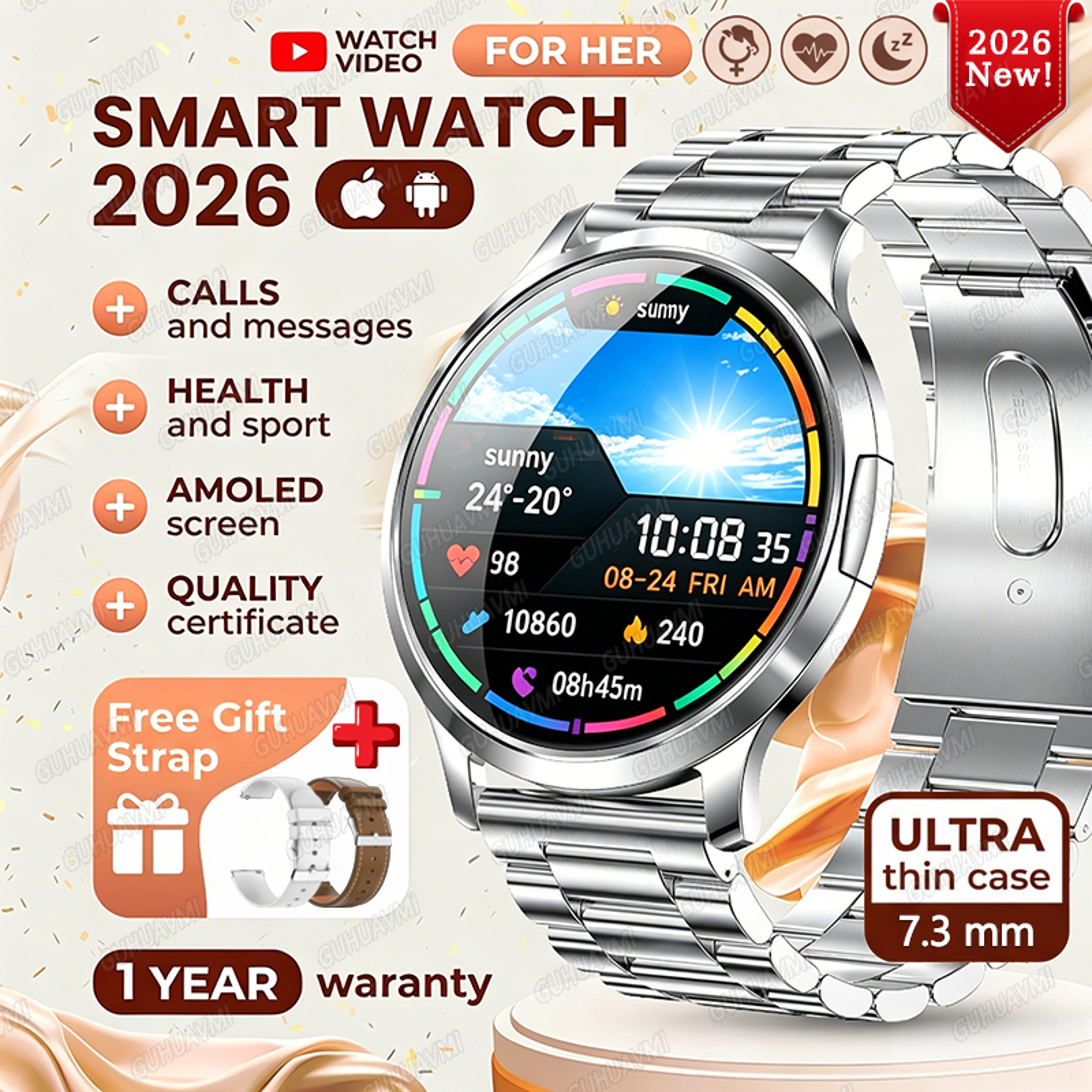 Ultra Thin AMOLED Smart Watch for Women with Bluetooth Calling and Fitness Tracking – view 30