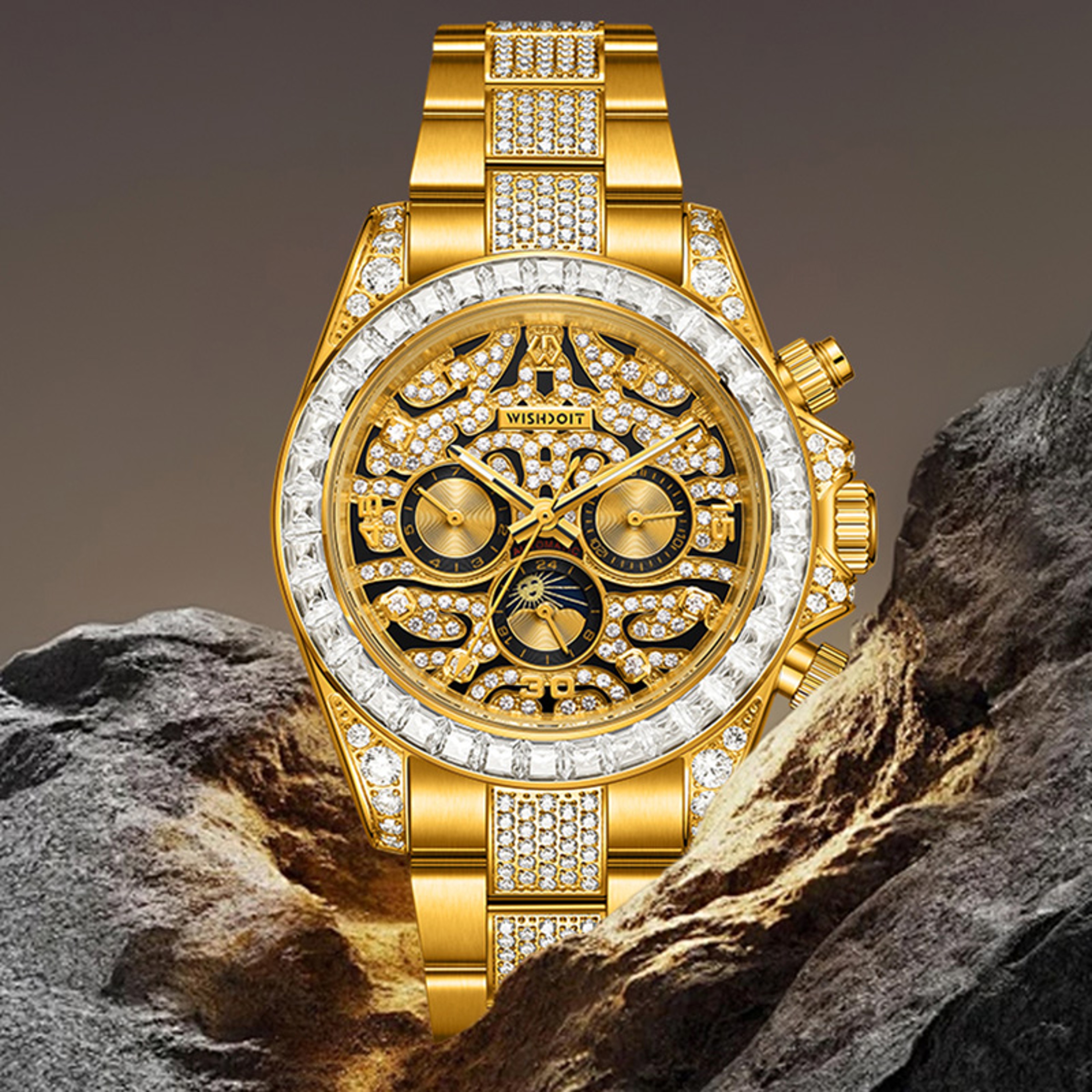Luxury Gold Automatic Mechanical Watch For Men With Diamond Inspired Detail 3