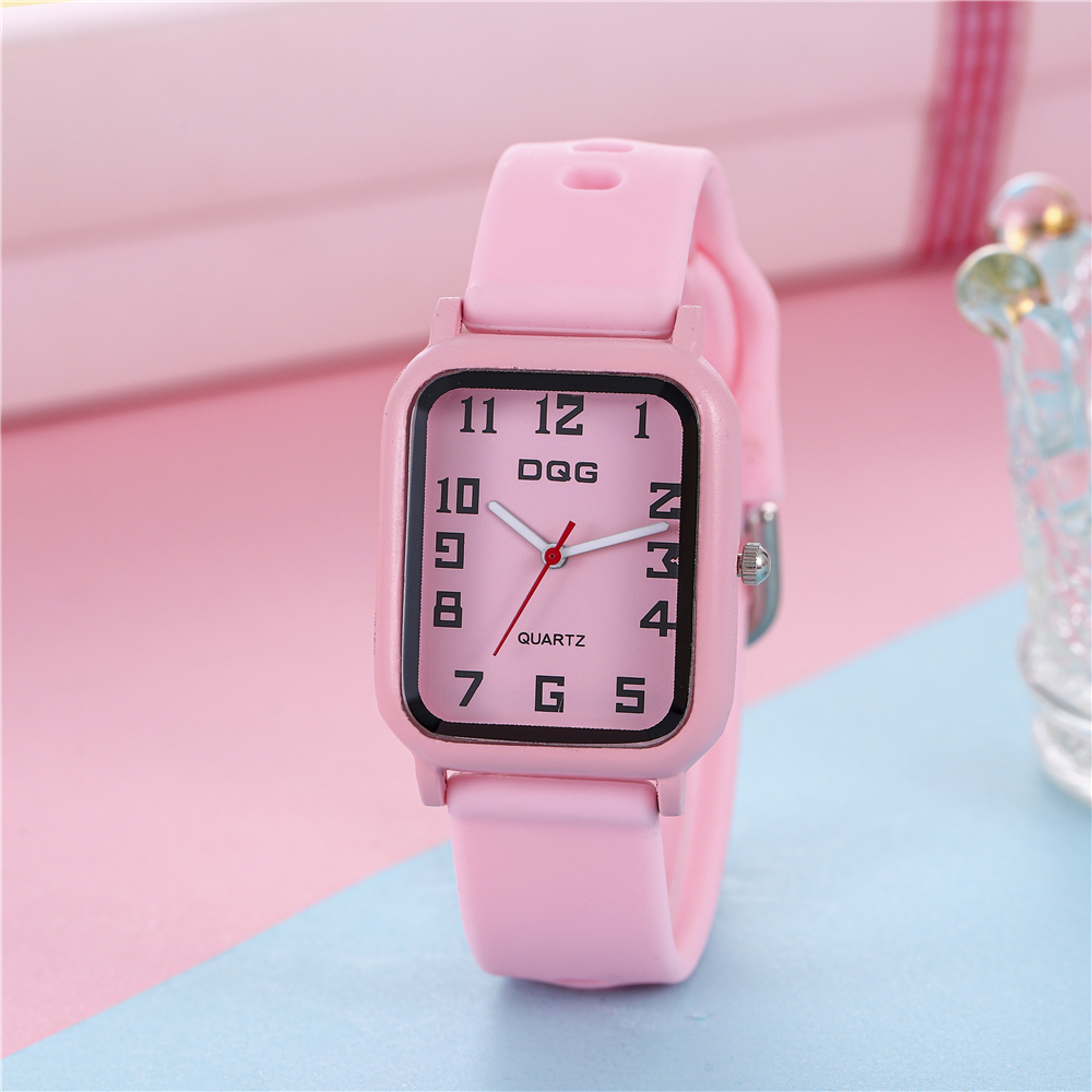 Elegant Rectangle Womens Quartz Watch with Silicone Strap – view 10