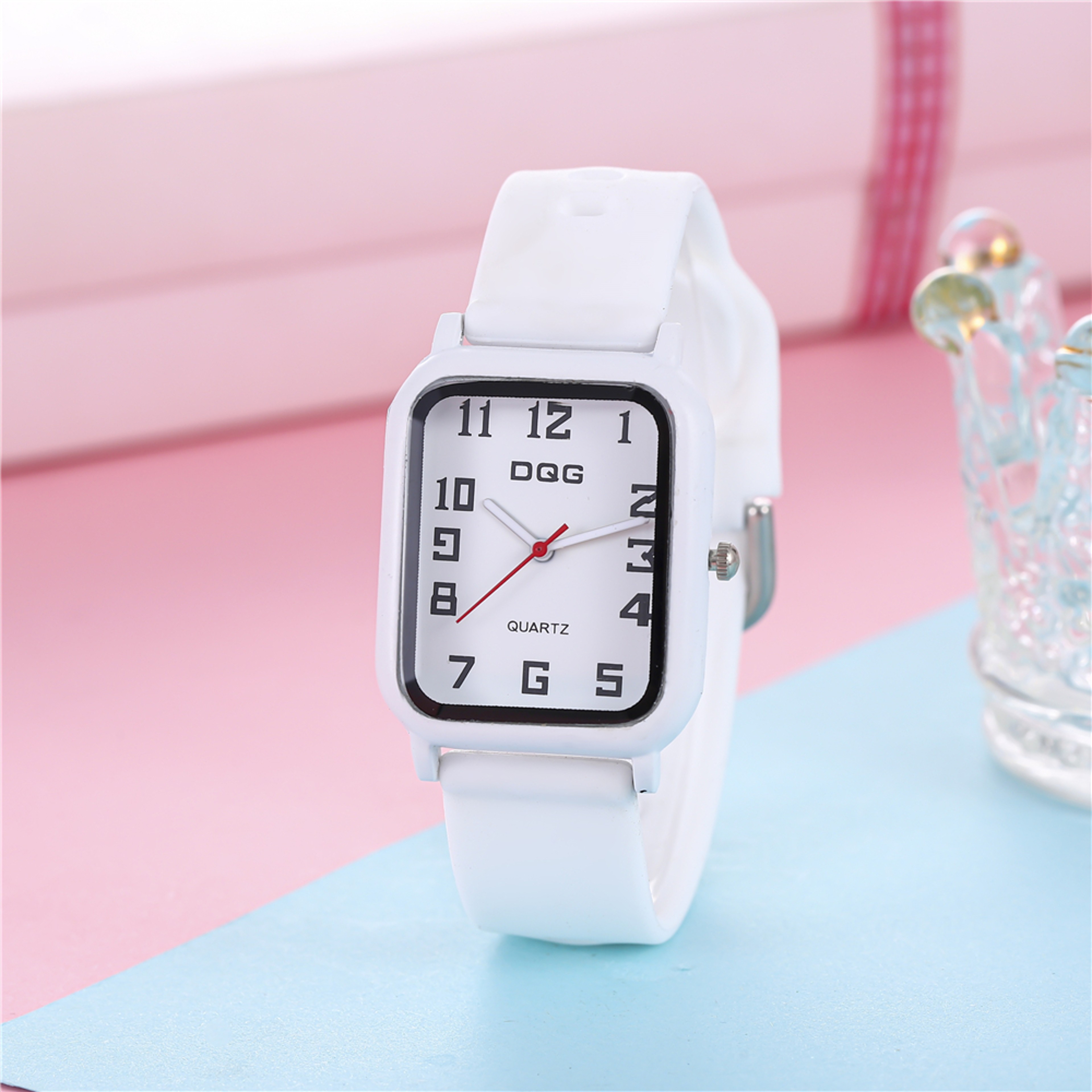 Elegant Rectangle Womens Quartz Watch with Silicone Strap – view 11