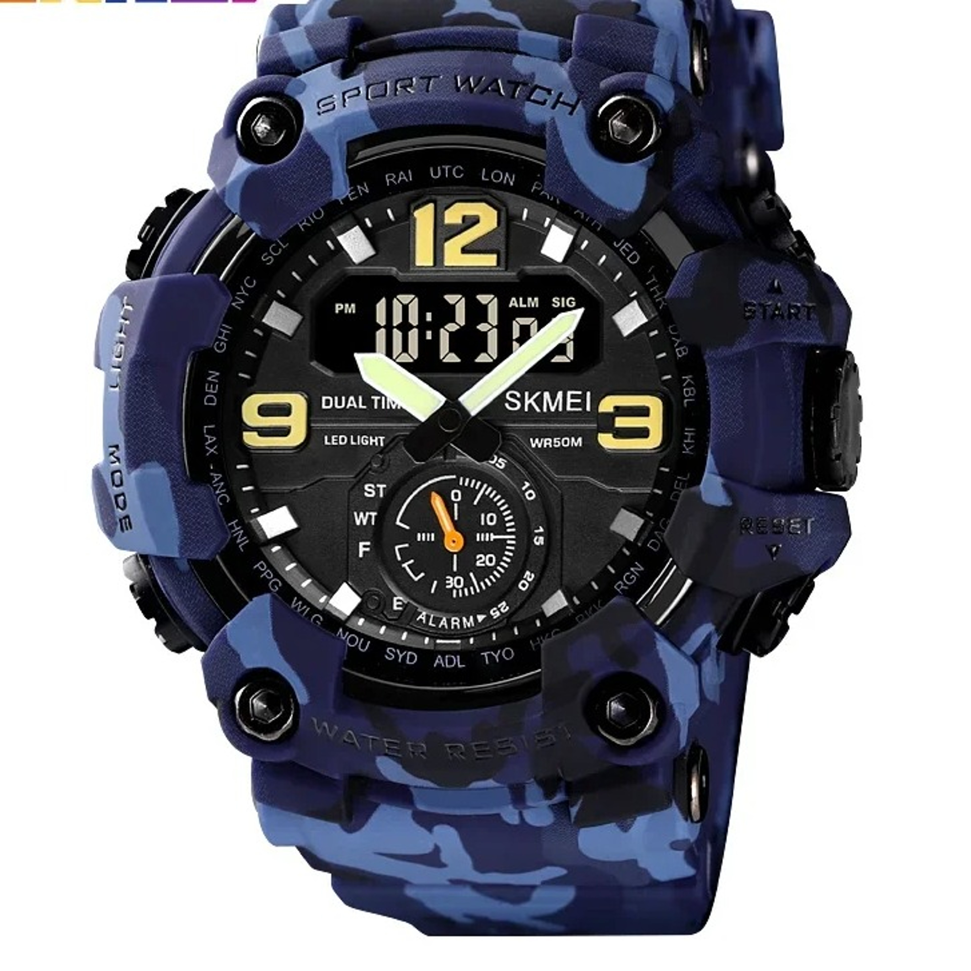 Skmei Dual Movement 3 Time Sport Wristwatch Mens Waterproof Electronic Watches Montre Homme Shockpro