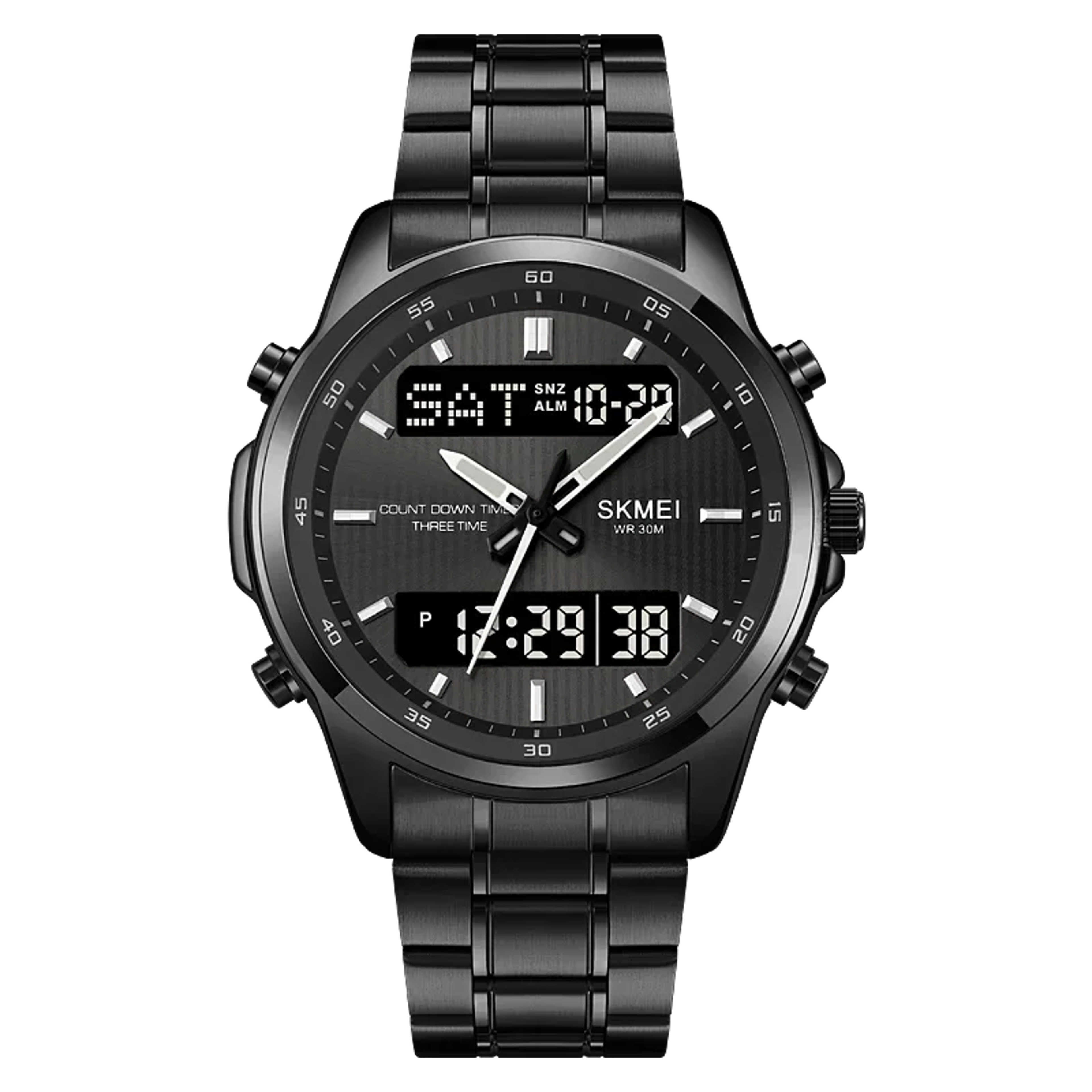 Mens Digital Sport Watch With Triple Time Countdown Timer And Stainless Steel Band 2