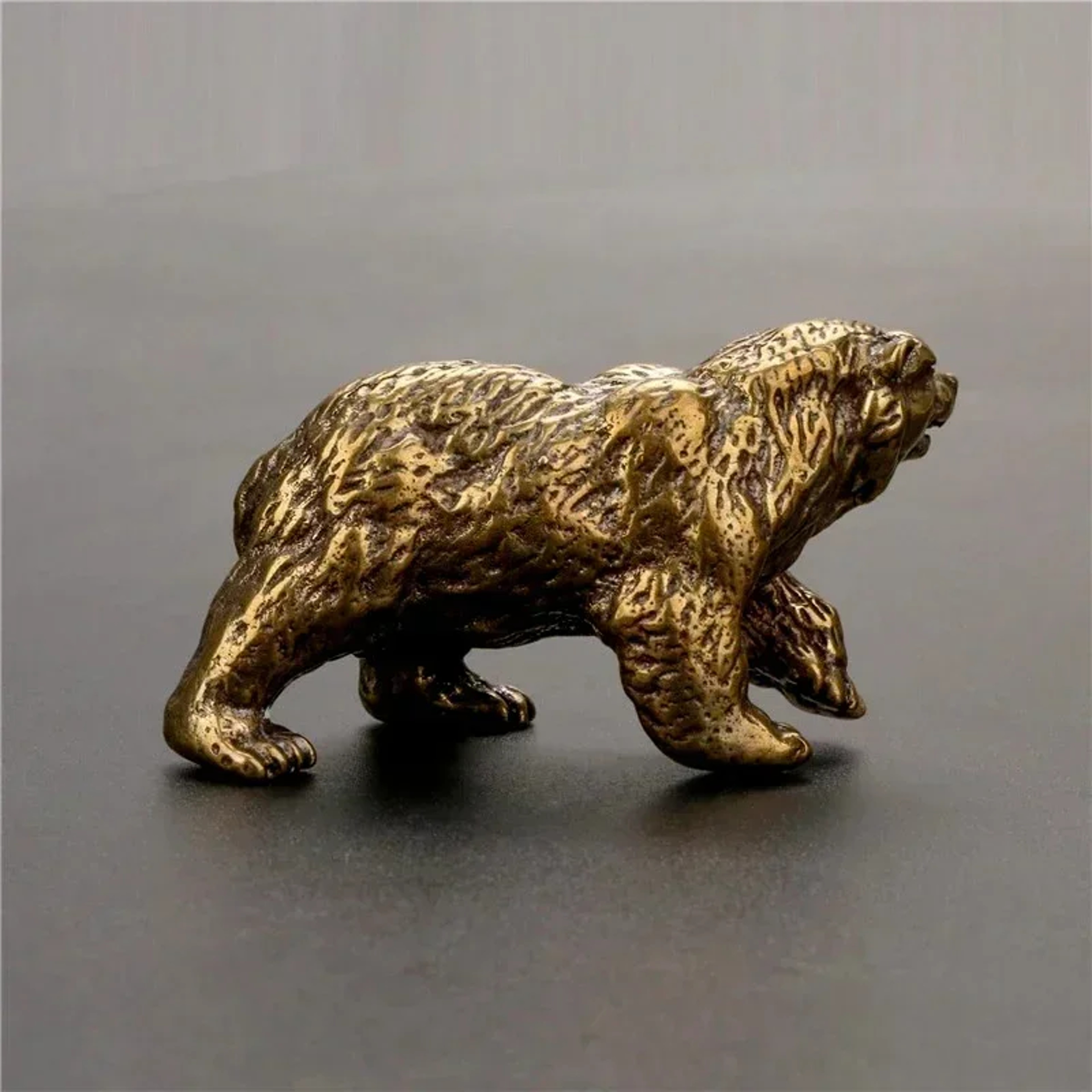 Vintage Brass Bear Figurine Solid Brass Mini Bear Statue for Desk and Home Decor – view 1
