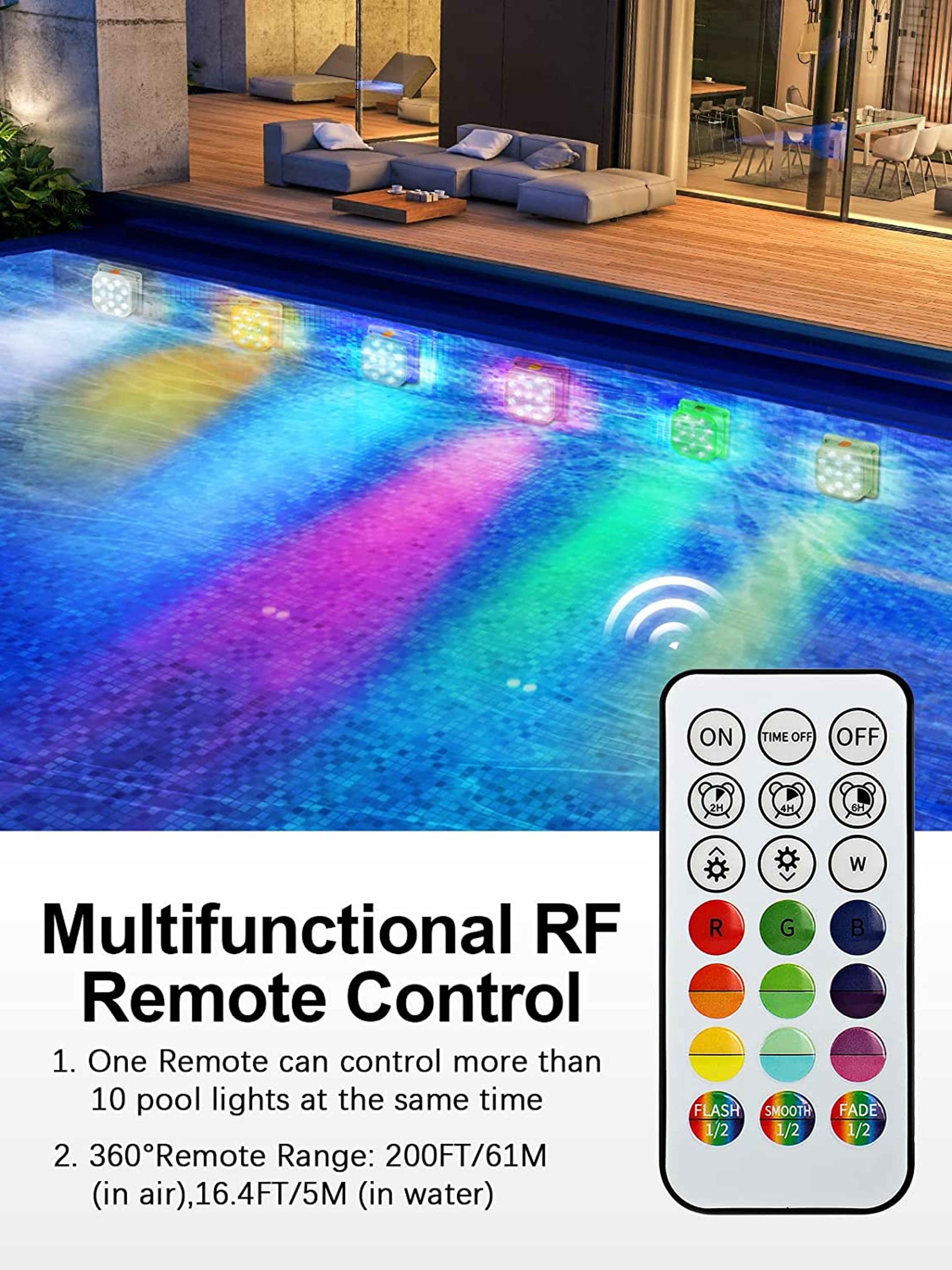 Rechargeable Submersible Pool Lights With Remote Timer  Color Changing LEDs 3