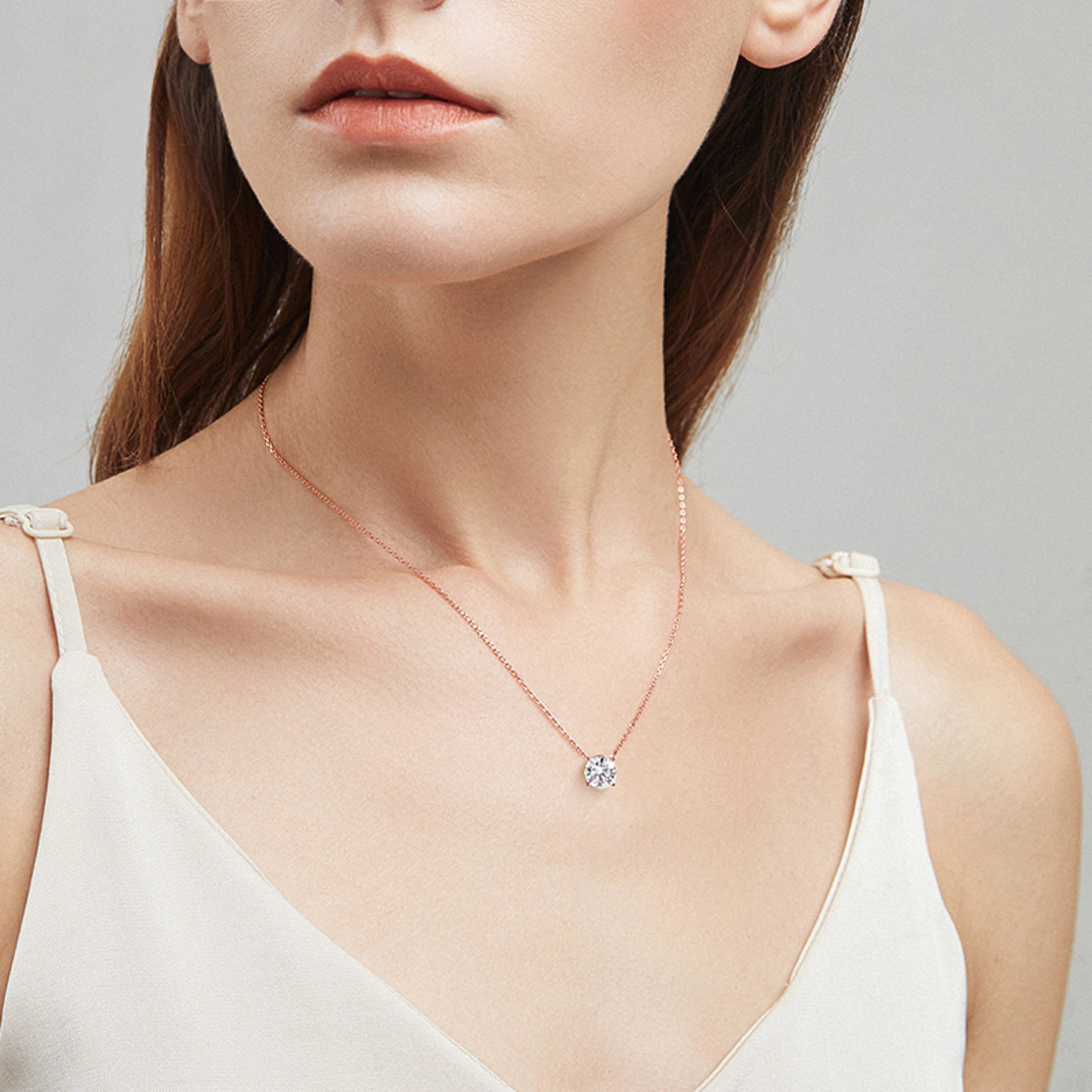 Rose Gold D Color Moissanite Pendant Necklace Sterling Silver 0
