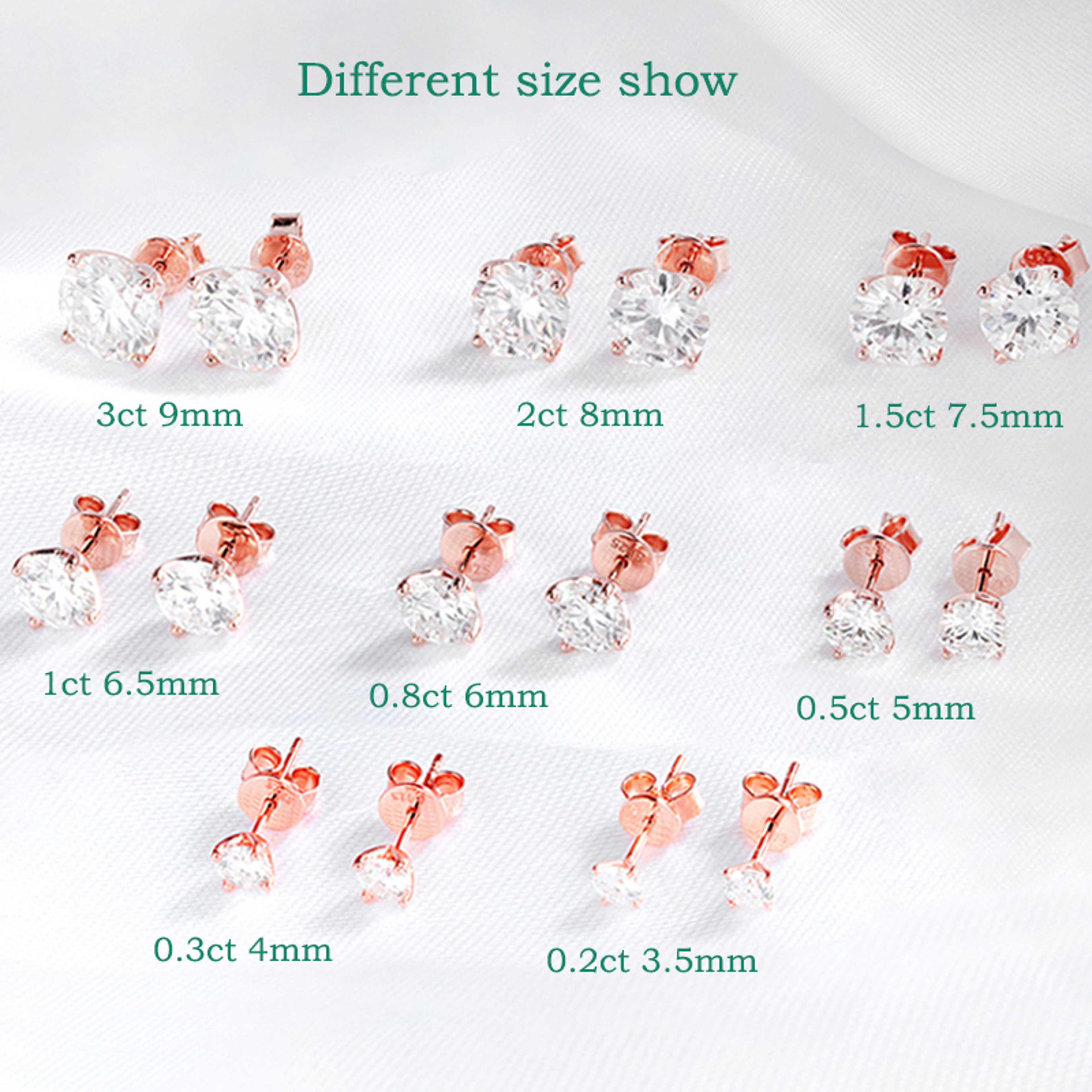 Classic Moissanite Stud Earrings Sterling Silver Gold Plated 4