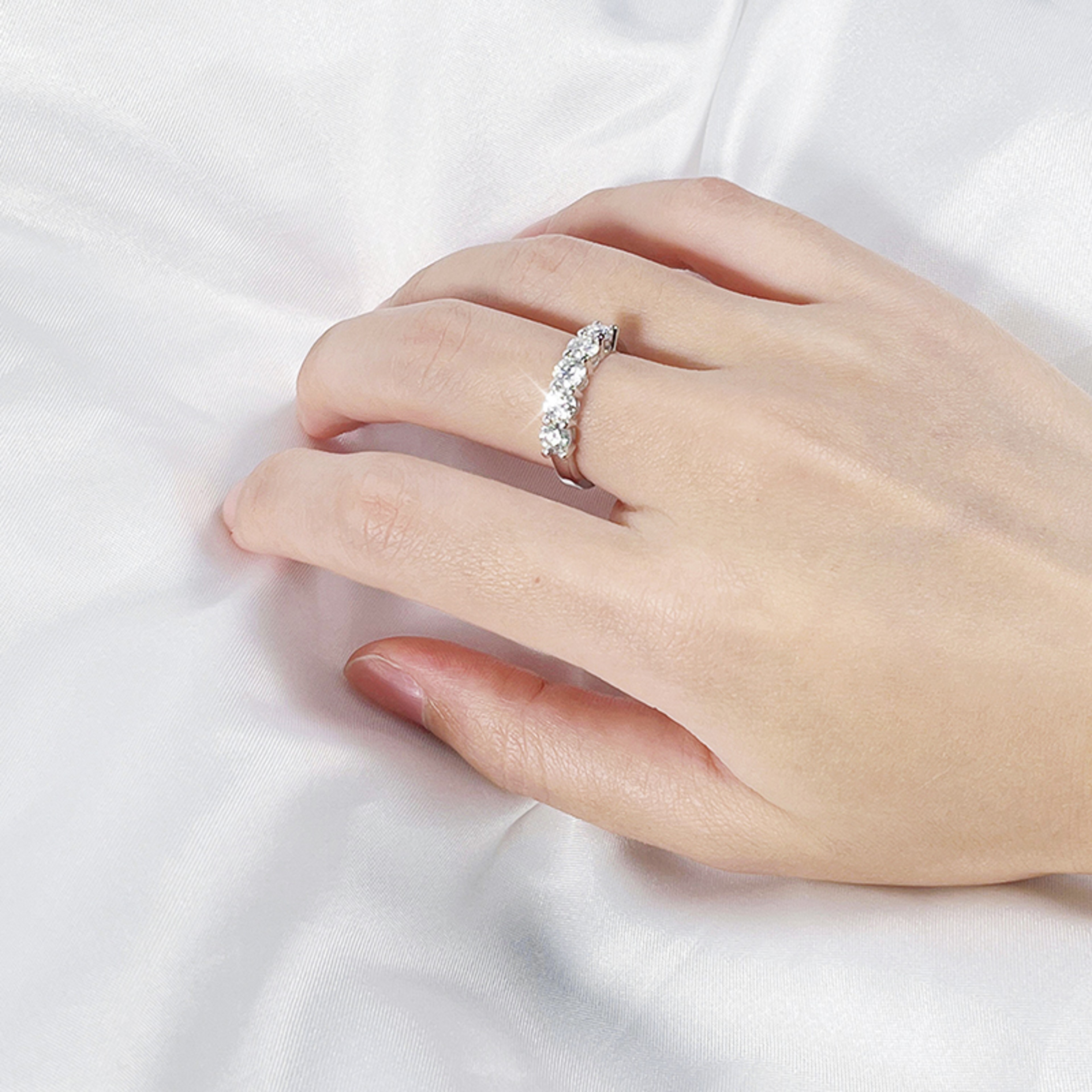 Radiant Moissanite Wedding Band Sterling Silver Ring 5
