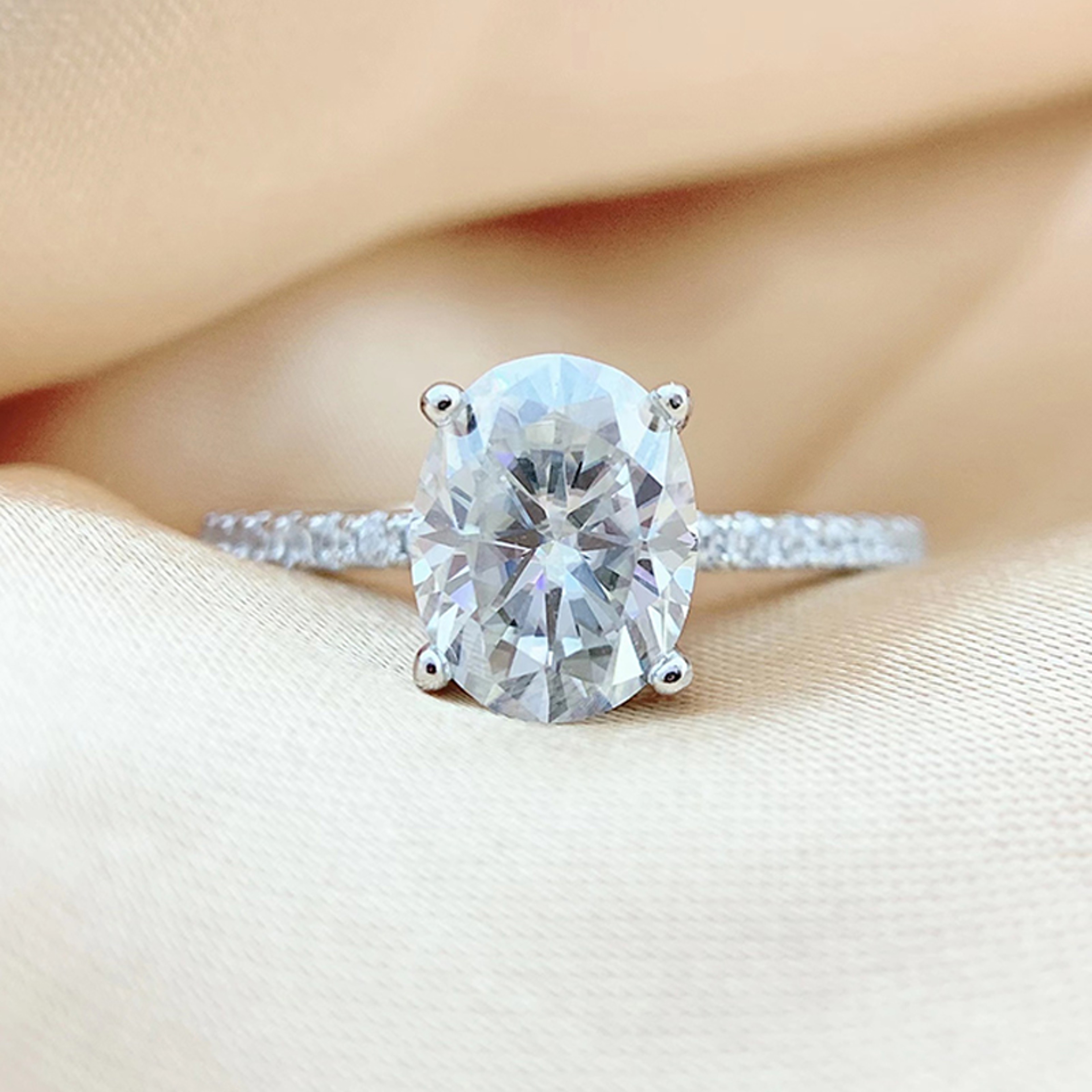 Oval Cut Moissanite Engagement Ring Sterling Silver 0