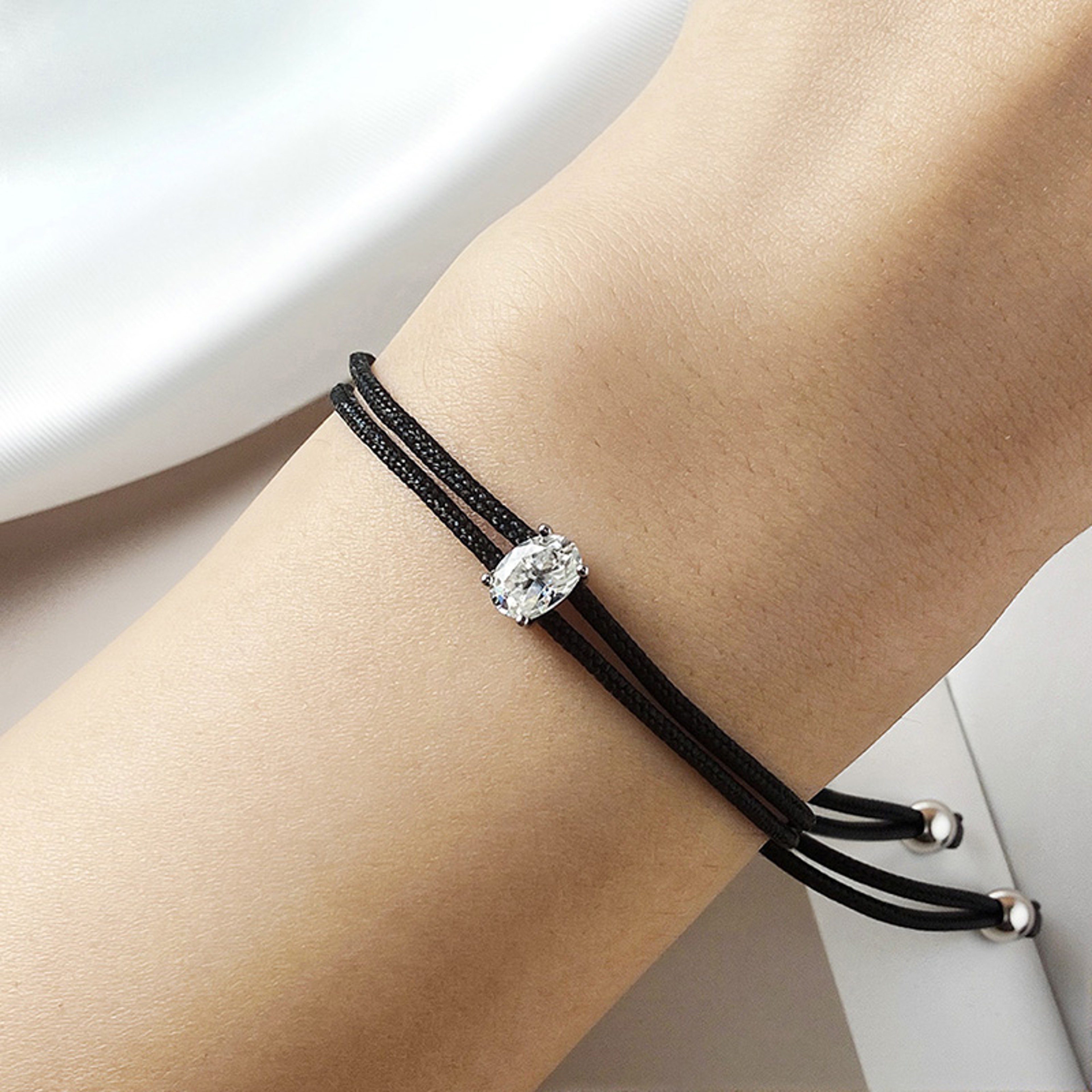 Oval Moissanite Bracelet Sterling Silver Braided Rope Chain For Women 4