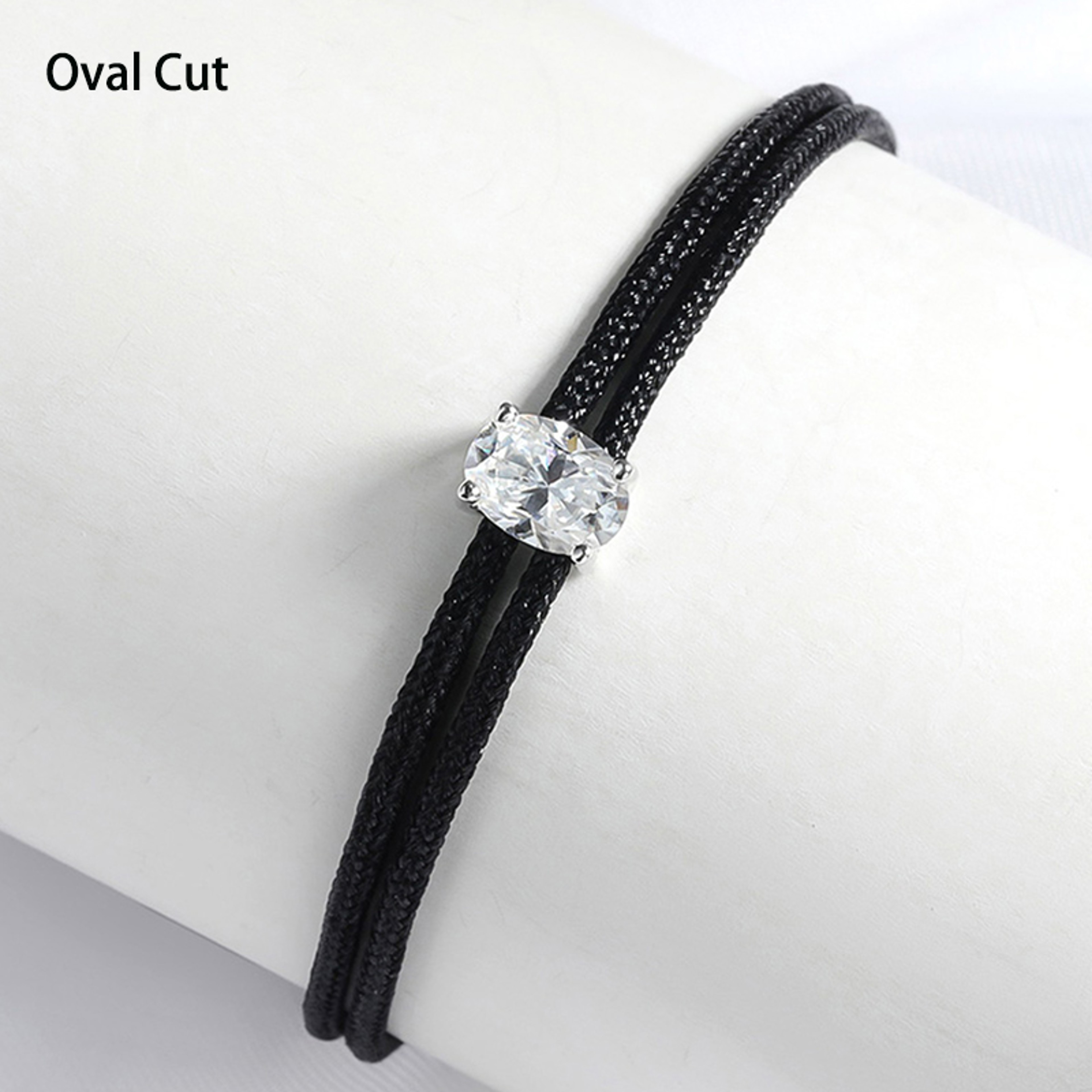 Oval Moissanite Bracelet Sterling Silver Braided Rope Chain For Women 8