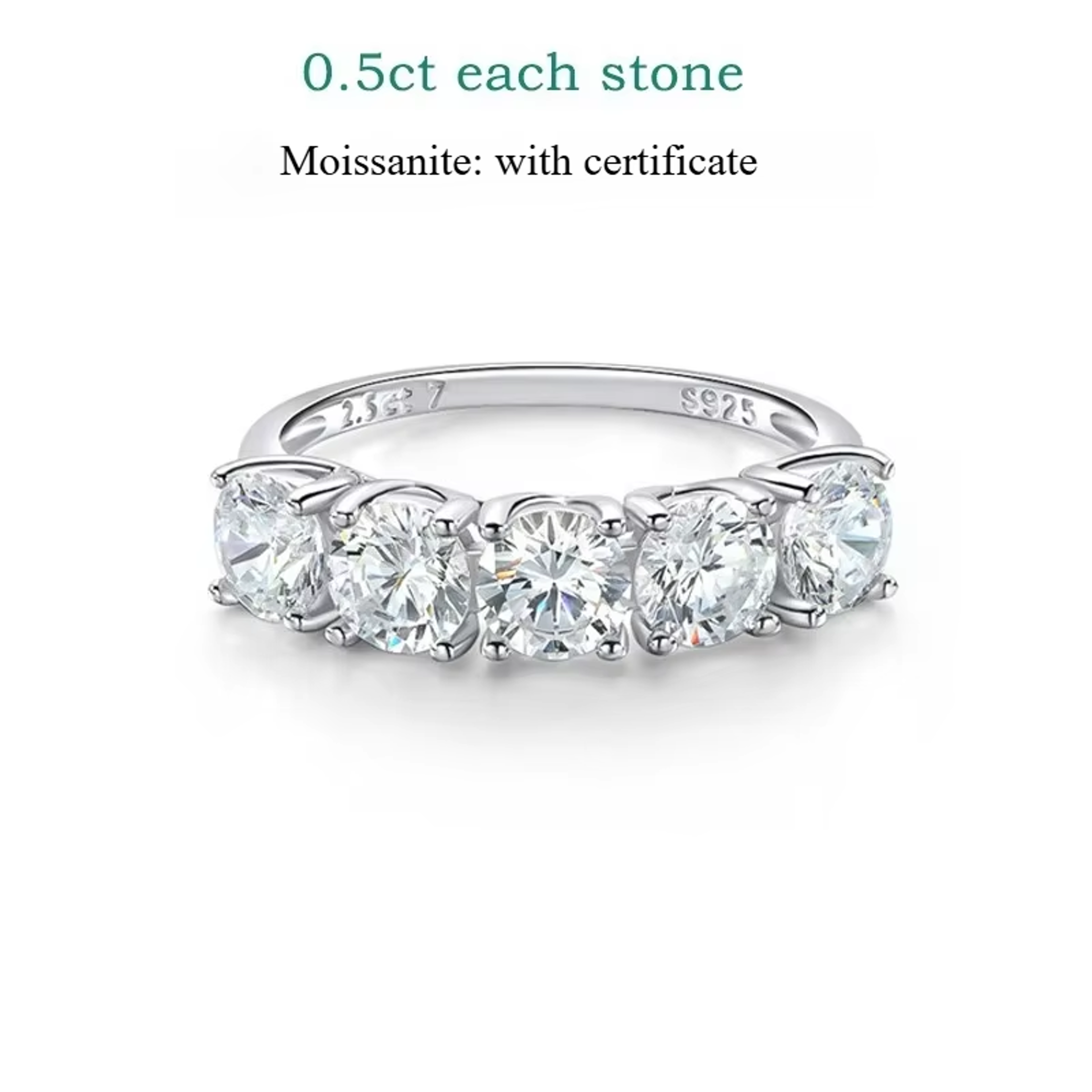 Five Stone Moissanite Wedding Ring For Women In Sterling Silver 4